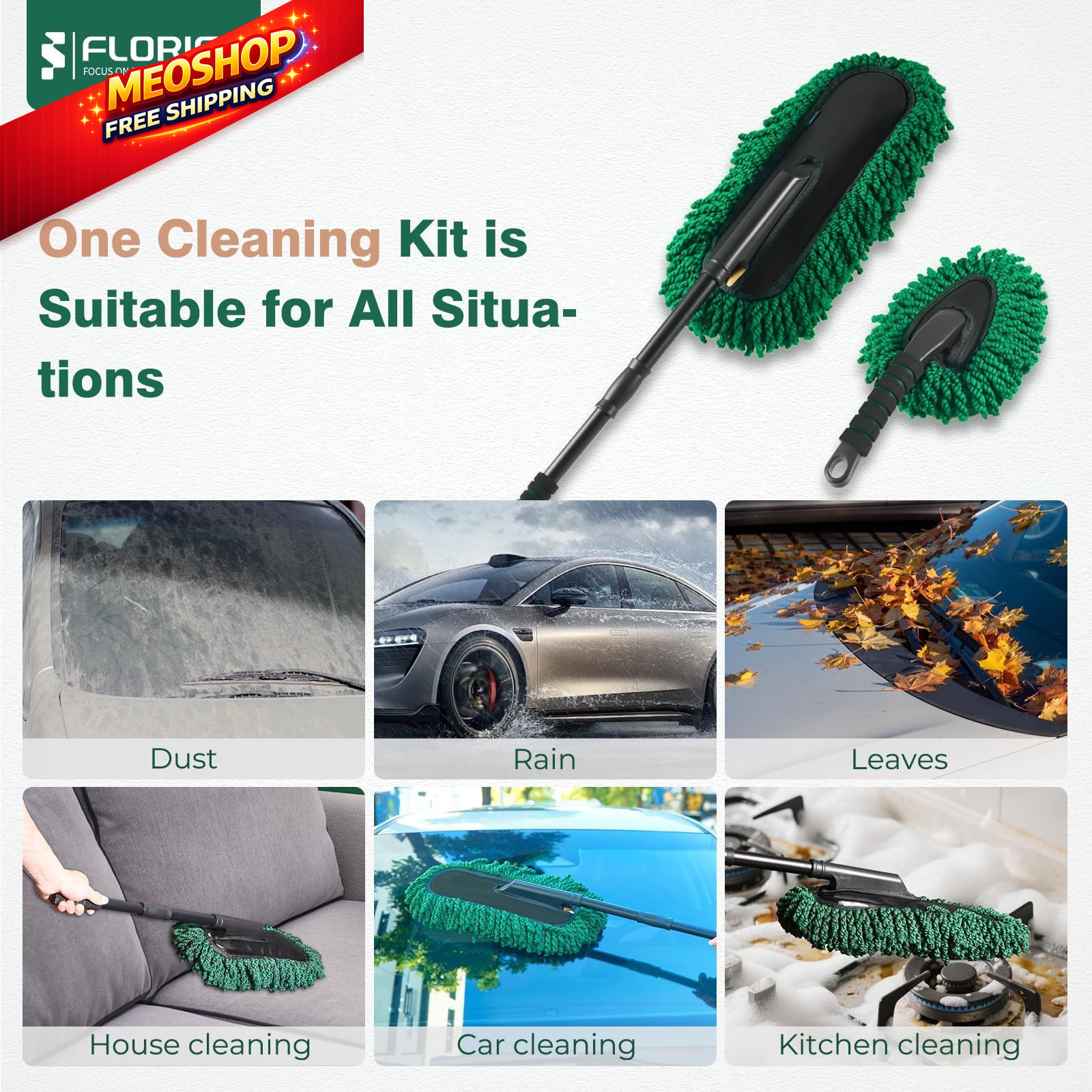FLORICH Large Microfiber Car Duster Kit, Extendable Carduster02, Green