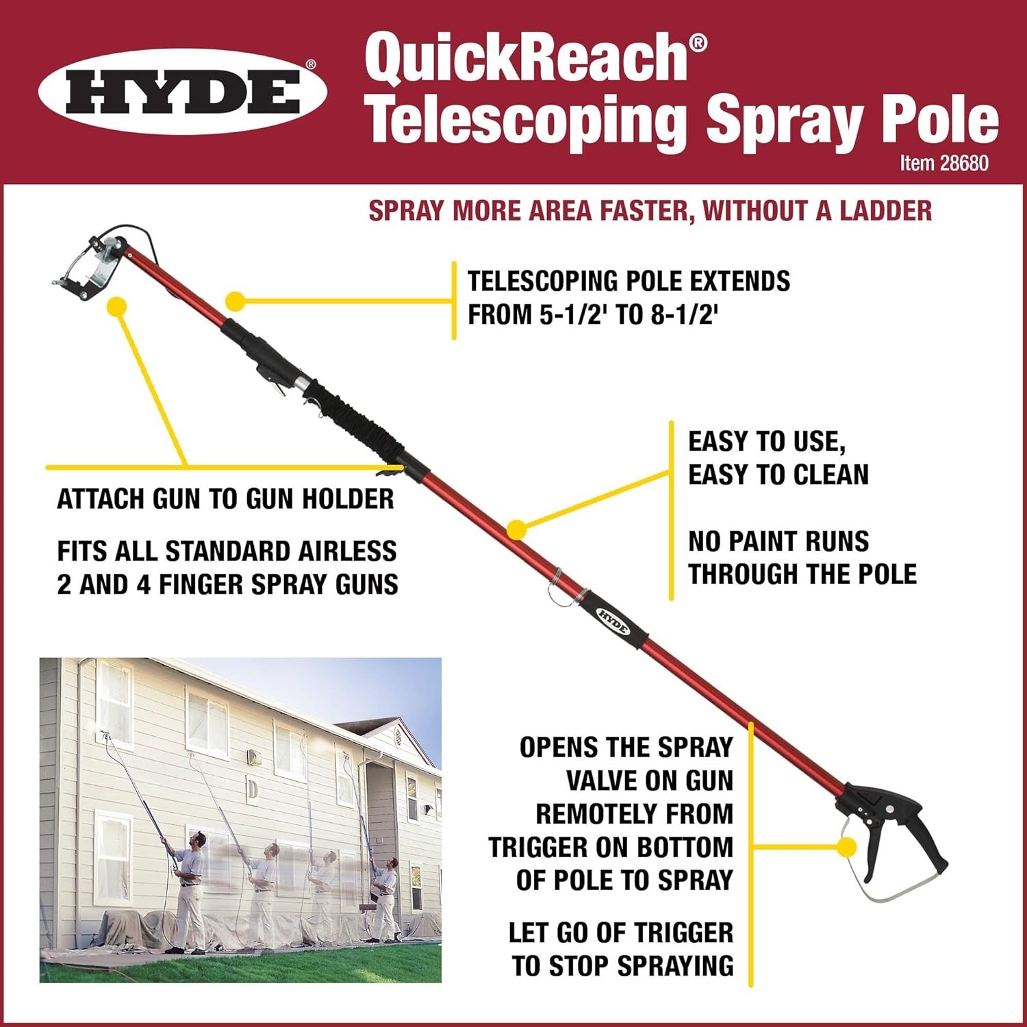 Lightweight Airless Spray Gun Extension Pole, 5-1/2 to 8-1/2 Feet for Painters