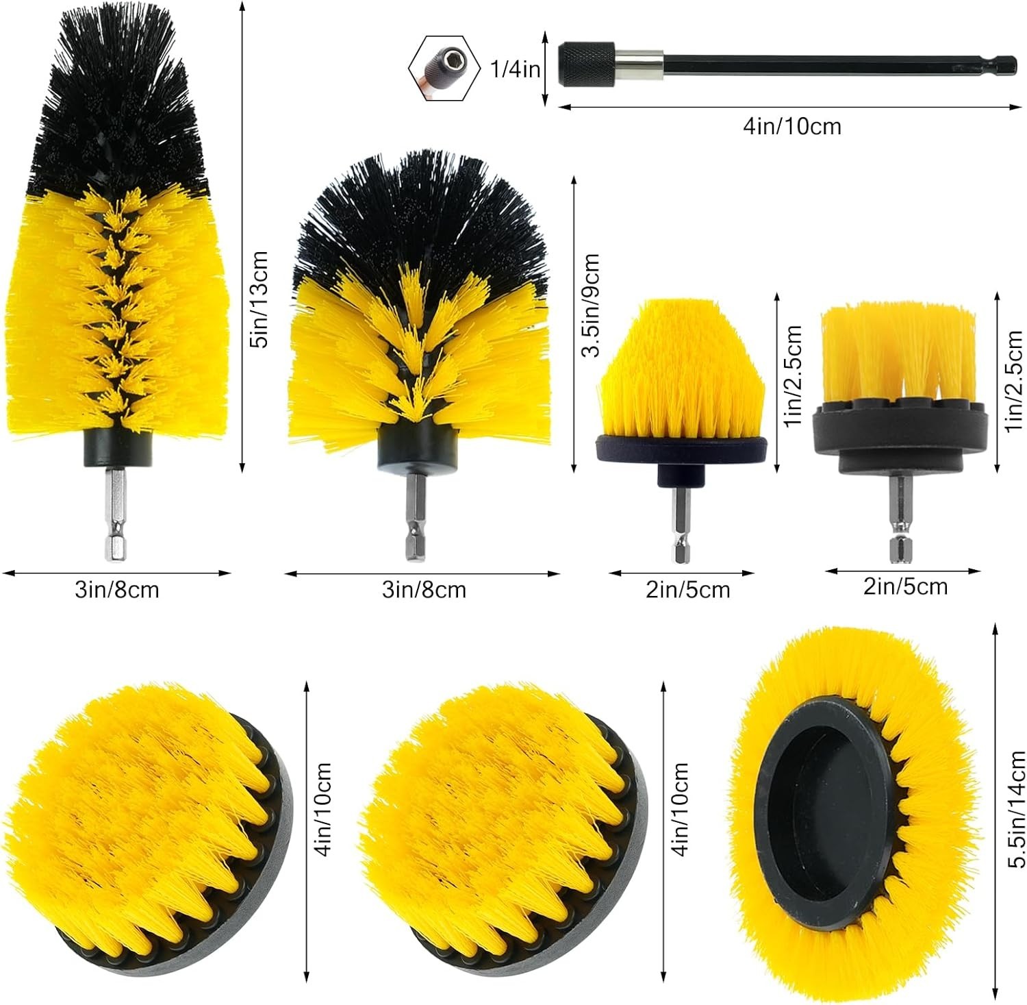 8 Pcs Drill Brush Attachment Set, Power Cleaning Scrub Kit with Yellow