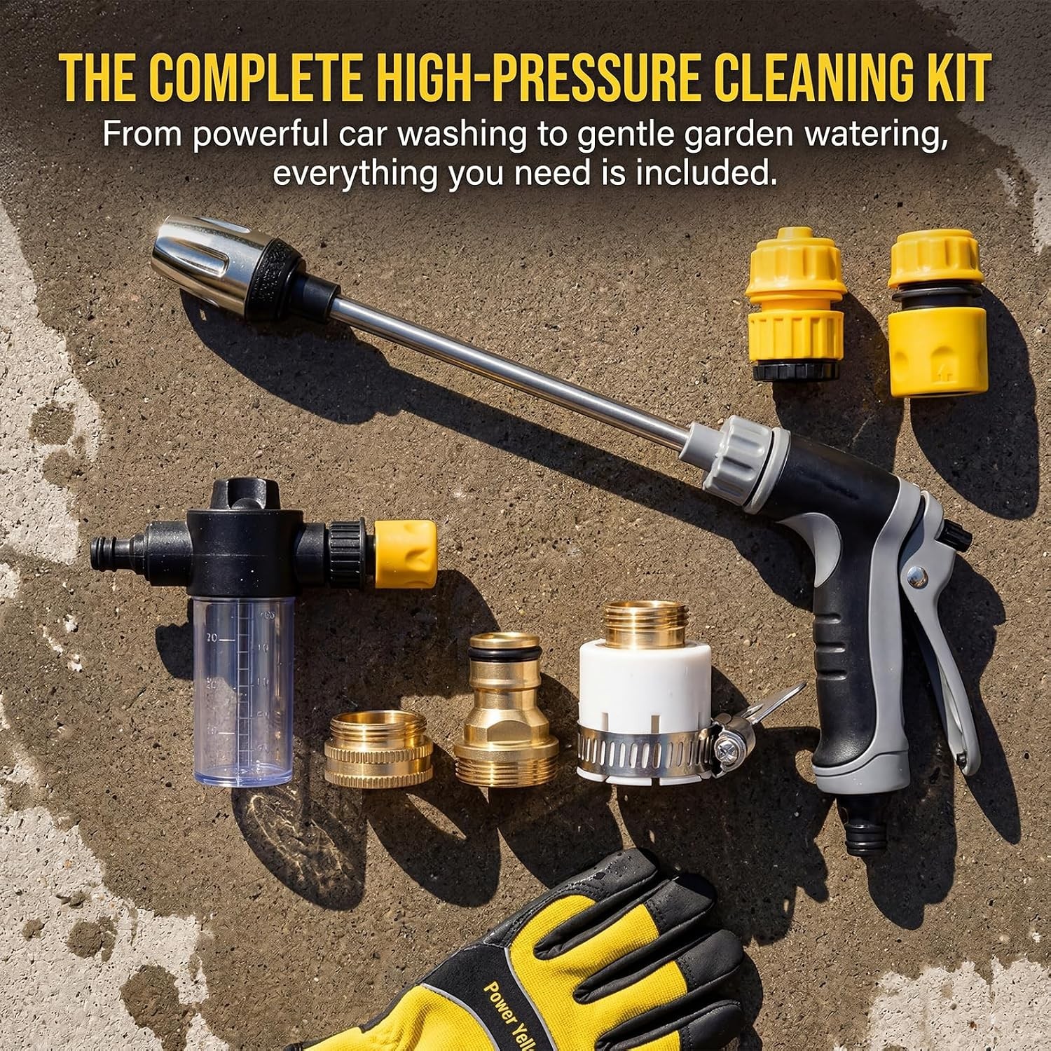 Pressure Washer with Stainless Steel Long Handle, 3 Adjustable Spray Modes, Suit