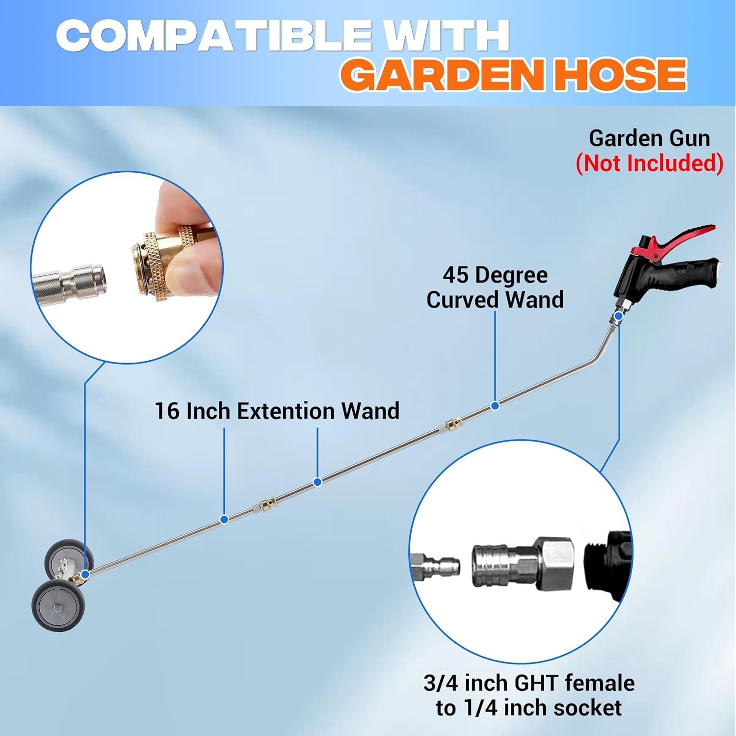 Undercarriage Pressure Washer Attachment, 16 Inch Powerful under Car Washer with