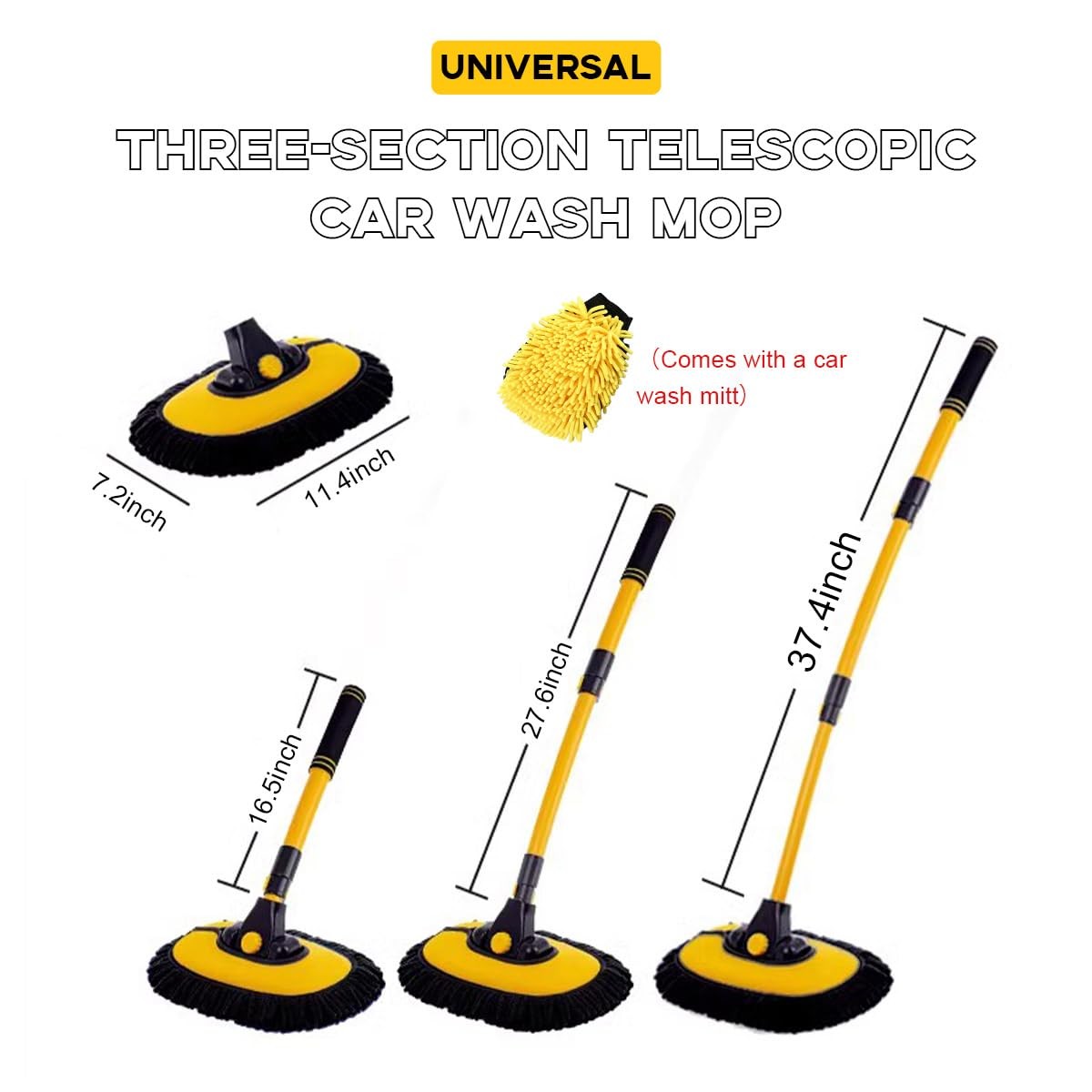 Sylvil Car Wash Brush Kit, 40″ Auto 1 Count (Pack of 1), Black+yellow