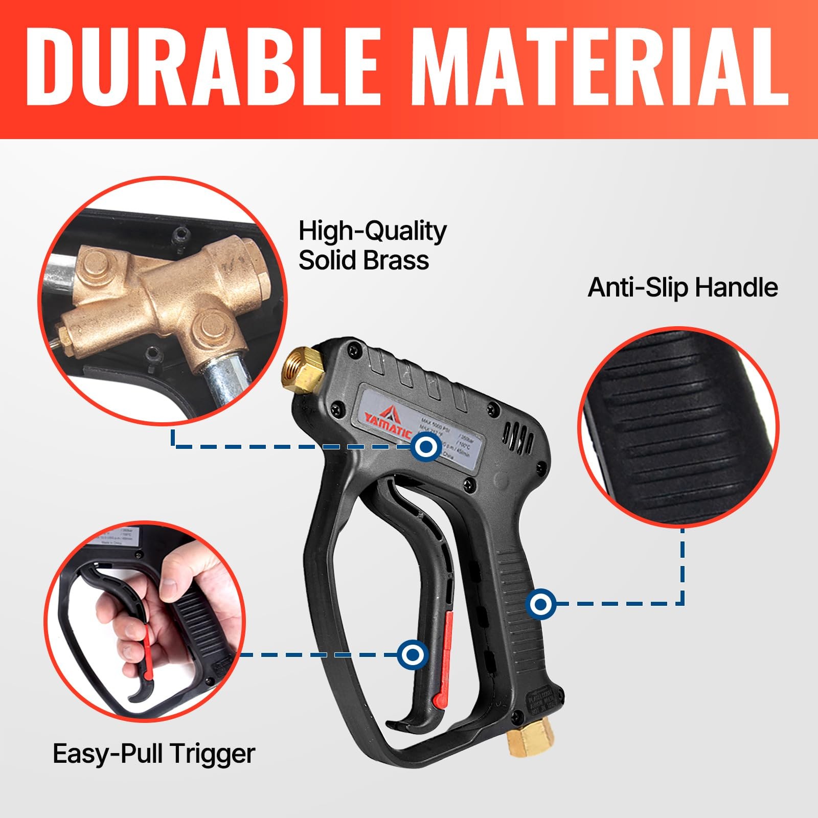 Short Pressure Washer Gun Swivel 5000 PSI 3/8 Plug M22 14mm 1/4 Quick Connect