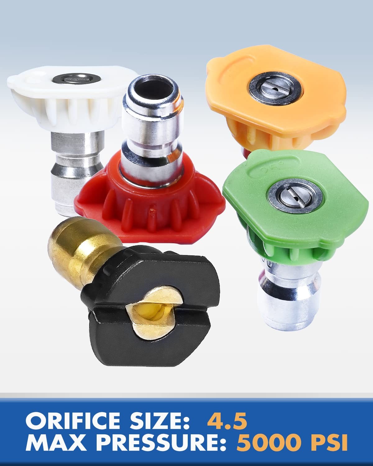 Pressure Washer Nozzle Tips, 4.5 Orifice, Design Up to 5000 PSI, Multiple Deg…