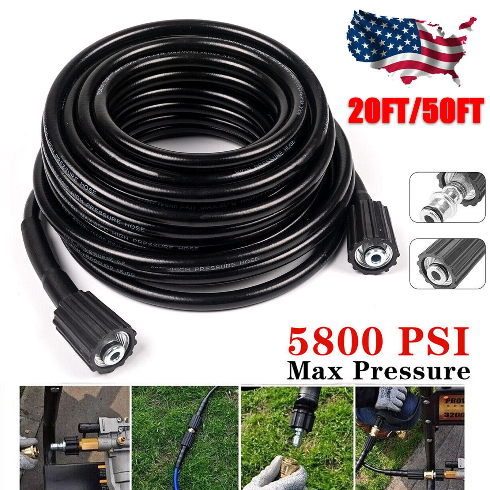 High Pressure Washer Hose 20/50ft 5800PSI Power Washer Extension Hose M22-14mm