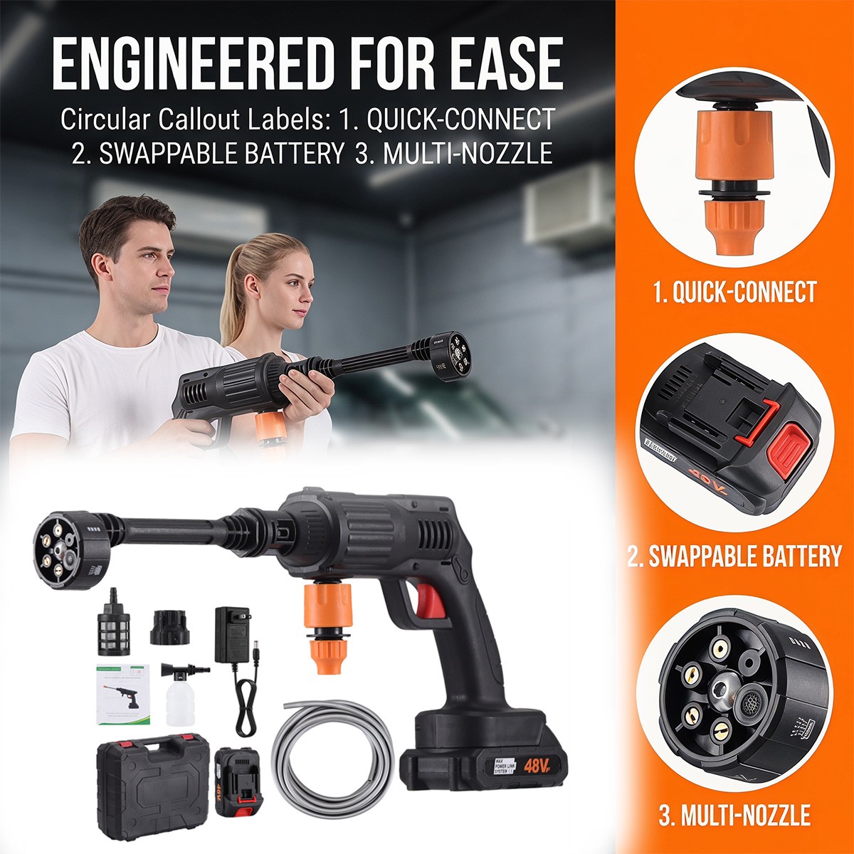 Cordless Electric High Pressure Water Spray Car Gun Portable Washer Clean Tool
