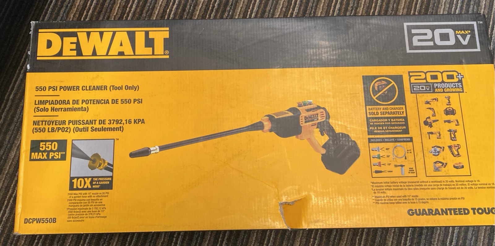 DEWALT 20V MAX 550 PSI Cordless Pressure Washer Tool Only DCPW550B