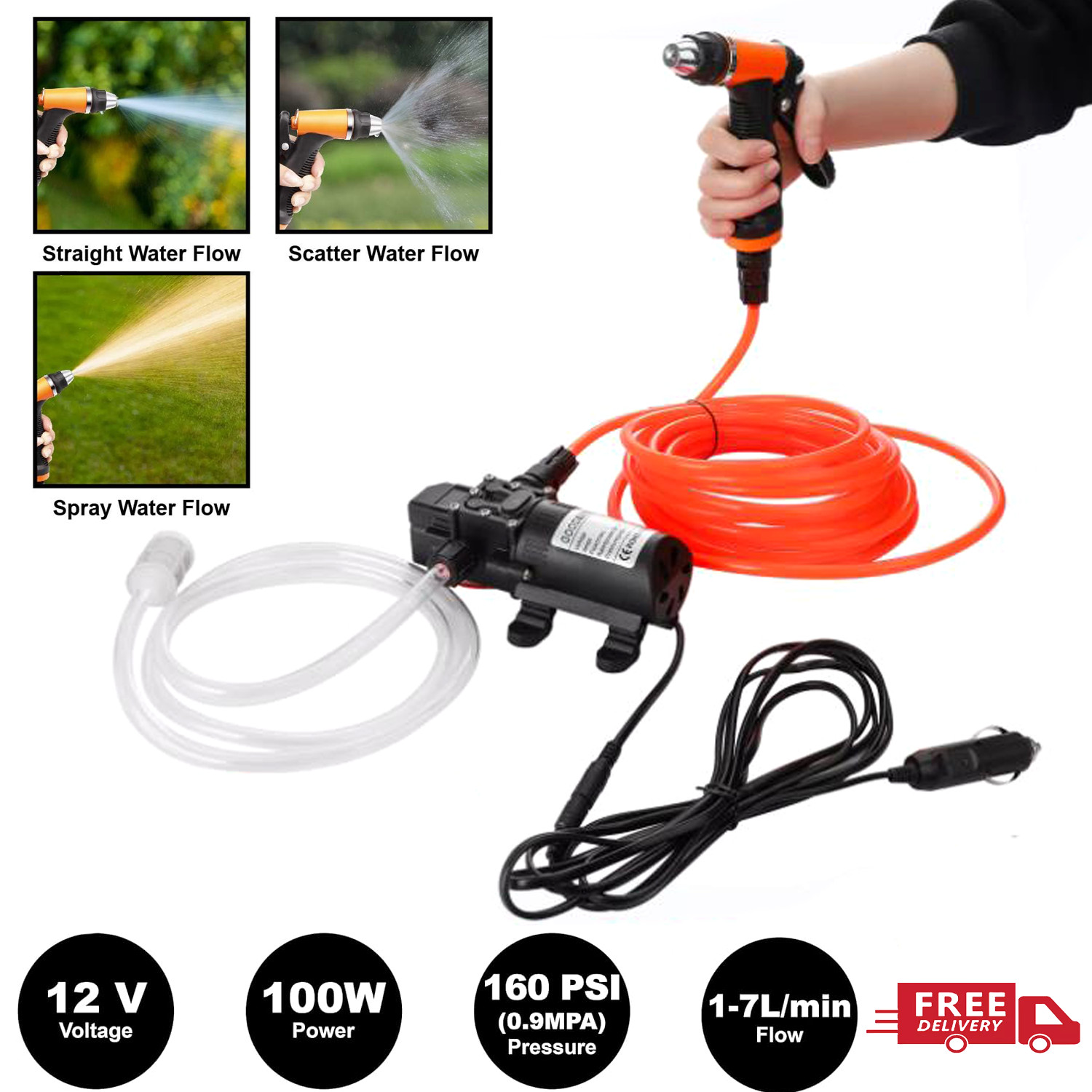 12V Pressure Washer For Car Portable Power Washer 130PSI Self-Priming Wash Pump