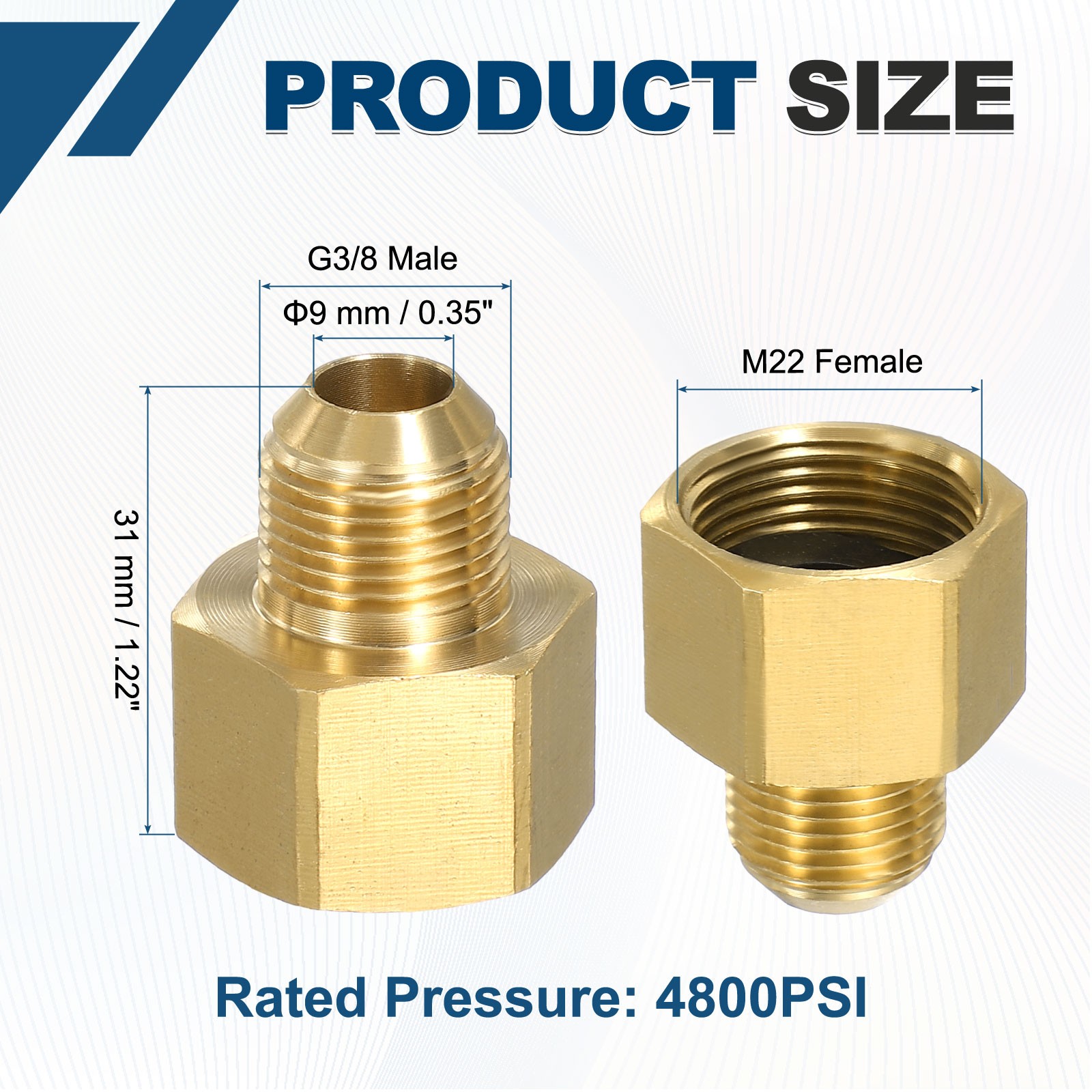 Pressure Washer Connector G3/8 Male to M22 Female Spigot 4800PSI Copper