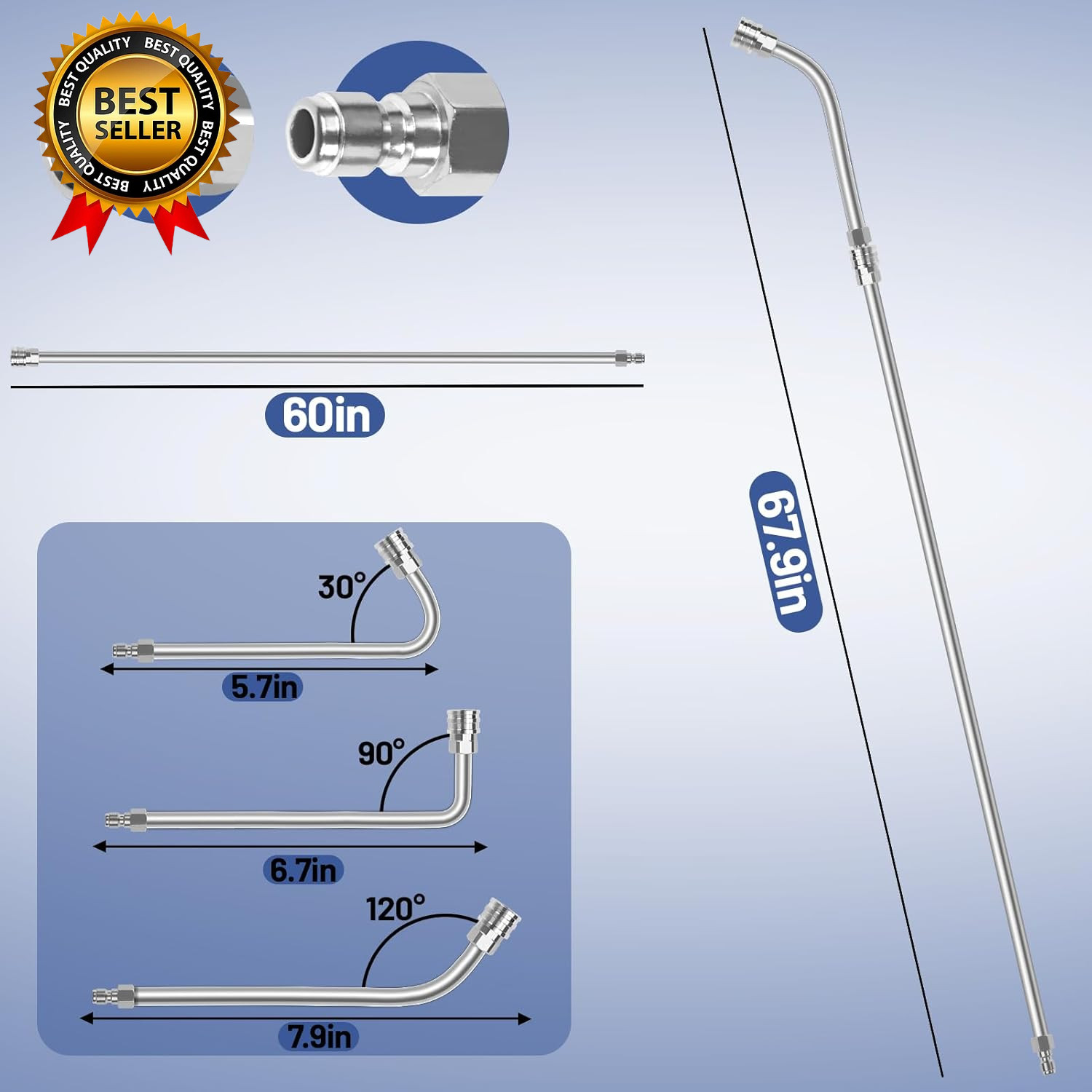 60″ Pressure Washer Extension Wand,Stainless Steel Power Washer Wand Extension-P