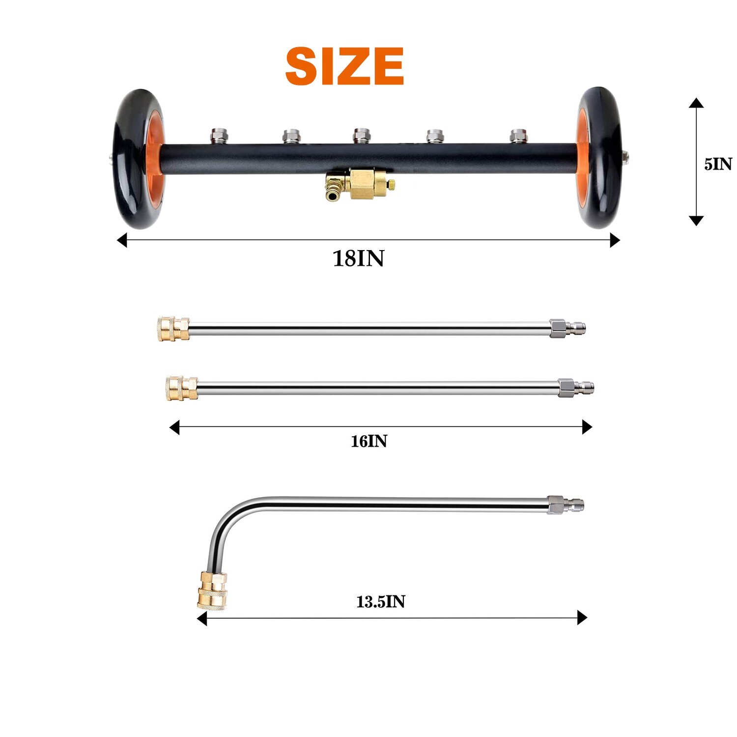 2in1 Water Broom Surface Cleaner Undercarrige Pressure Washer Brush 5 Nozzle 18″