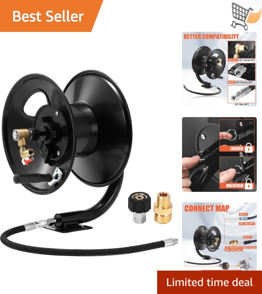 Pressure Washer Hose Reel Heavy Duty Steel 100 FT for Power Washers