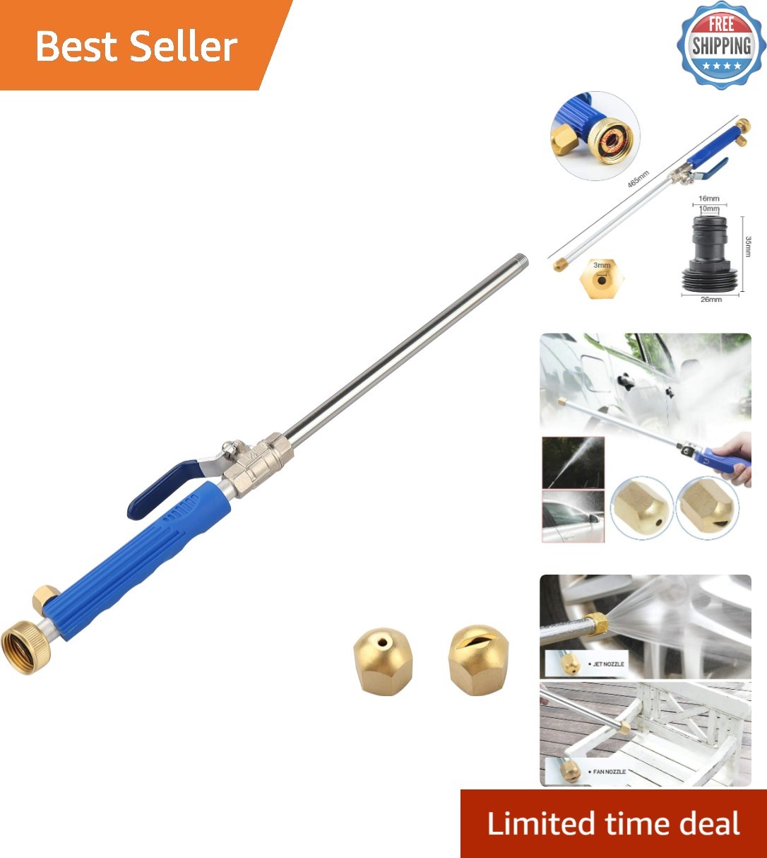 High Pressure Cleaning Wand – Efficient 18-Inch Tool with Brass Nozzle Fittings