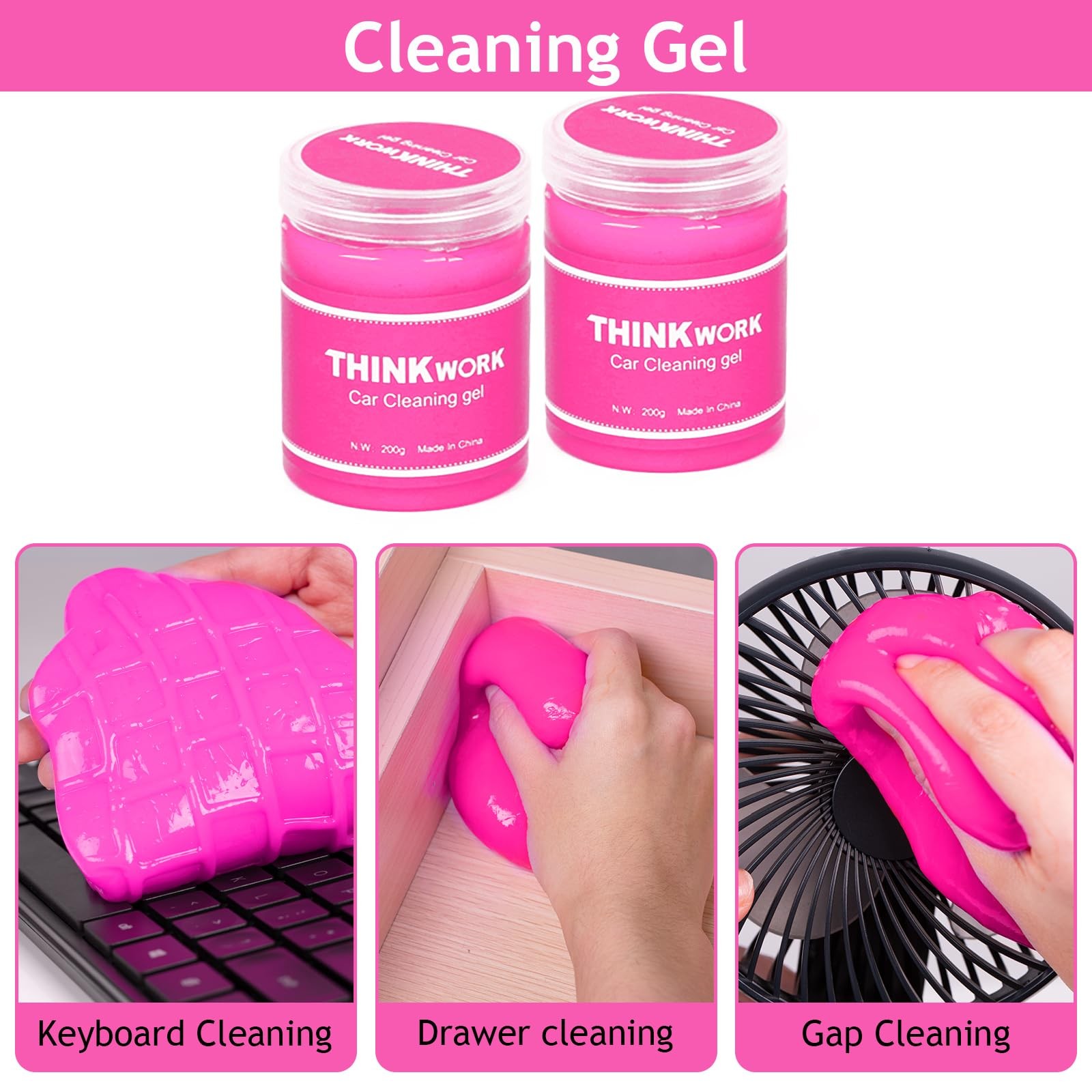 Pink Car Duster Interior Kit Detailing Brushes for Windows Dashboard Air Vents