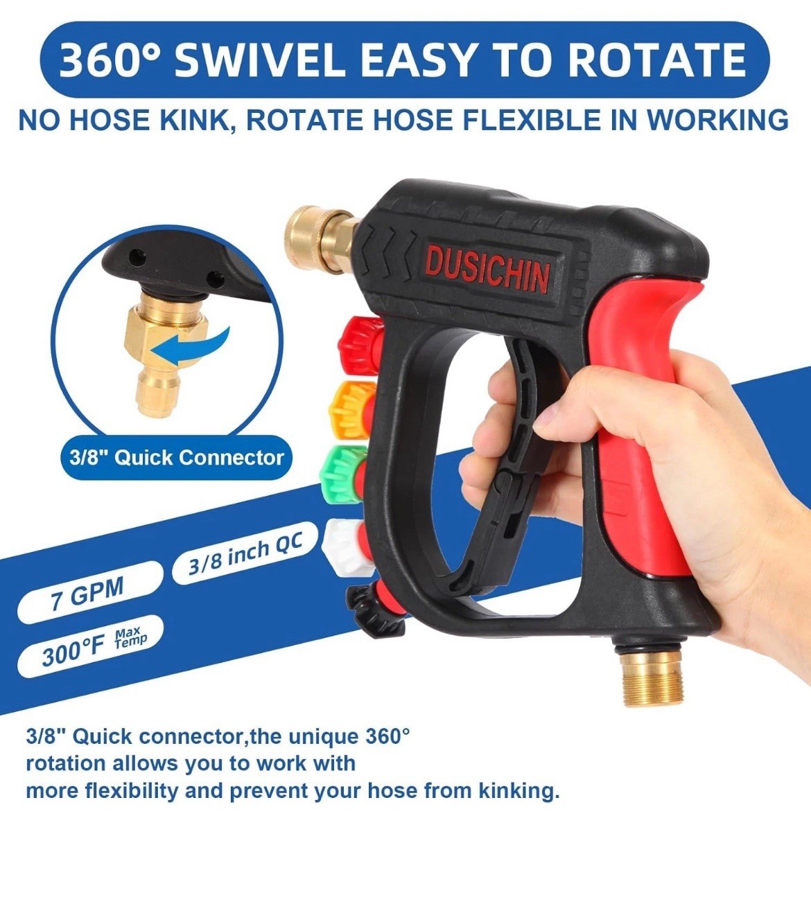 Pressure Washer Gun High Power Spray Foam Cannon Nozzle Tips 3000 PSI