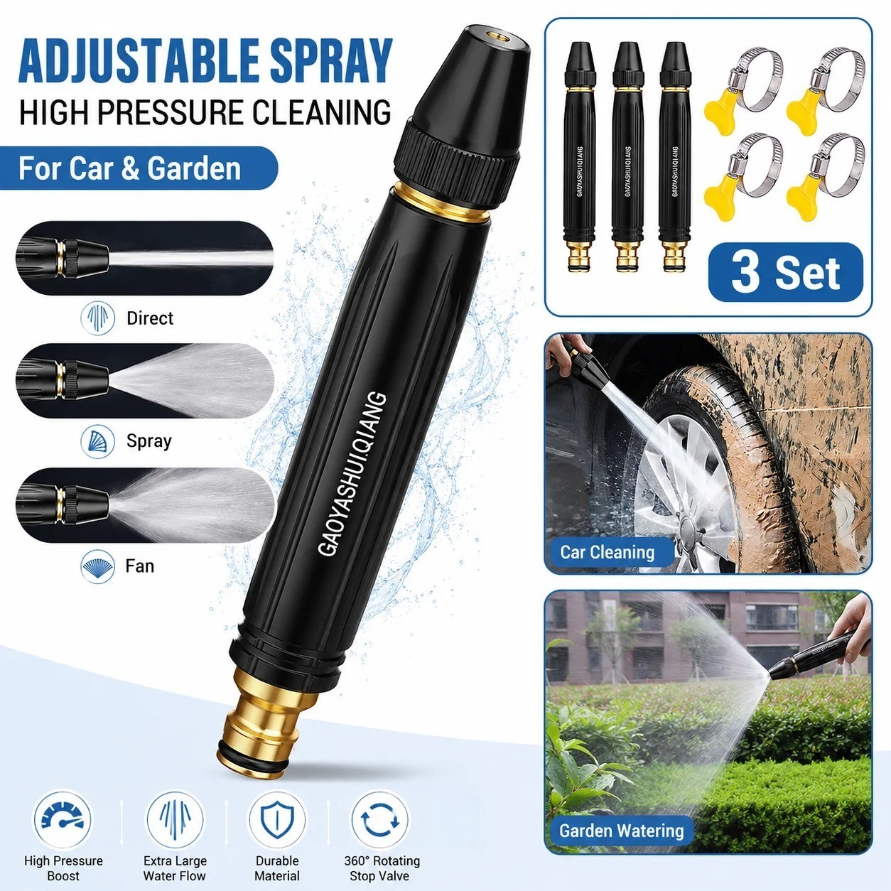 2SET High Pressure Hose Nozzle Water Gun for Car Wash Garden Pressure Booster