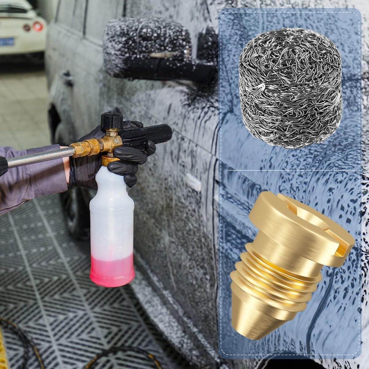 2 Pieces 1.1 mm Orifice Foam Cannon and 2 Pieces Foam Maker, Universal Brass