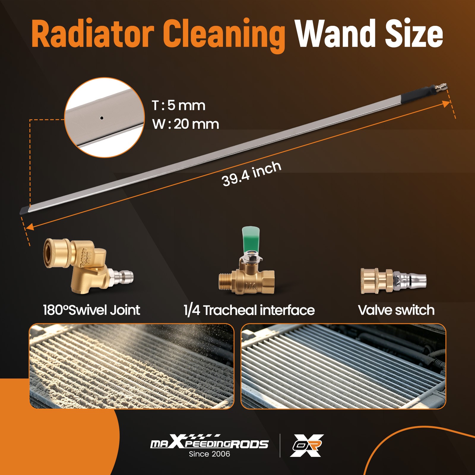 39″/31.5″/24″ Radiator Cleaning Wand for Car Truck Tractor Power Washer Steel