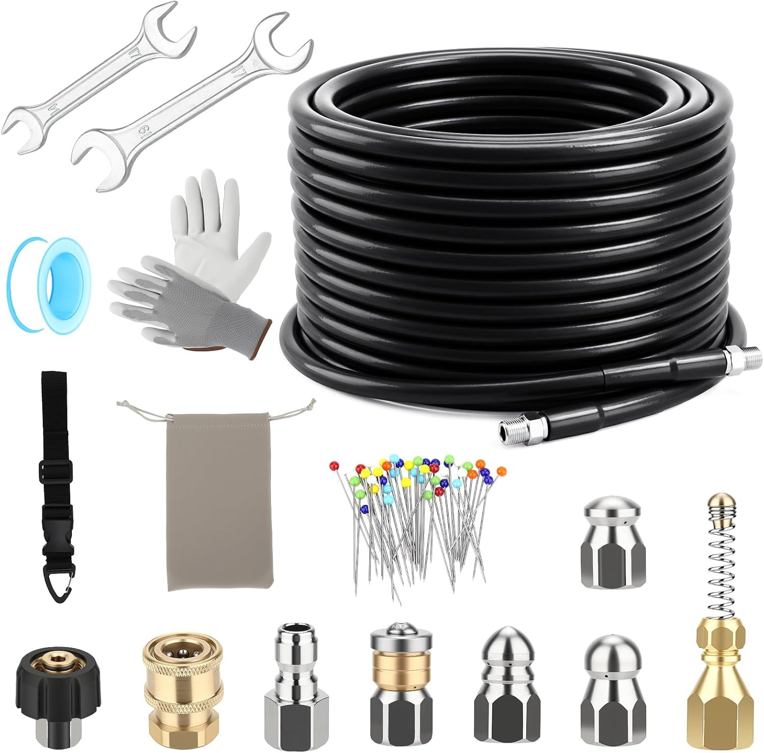 Drain Jetter Kit for Pressure Washer 50FT, 5800 PSI Sewer Jetter Hose Kit with 4