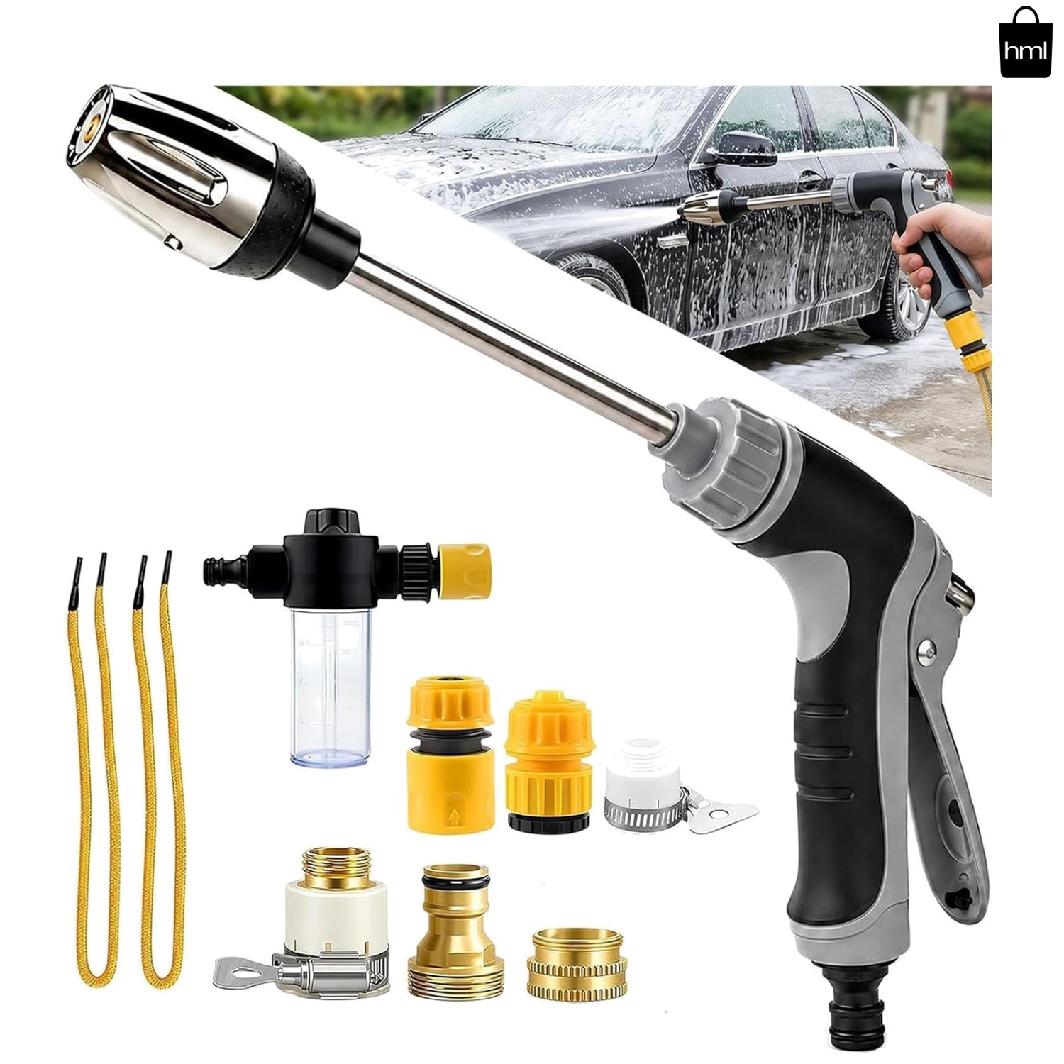 Pressure Washer with Stainless Steel Long Handle, 3 Adjustable Spray Modes, Suit