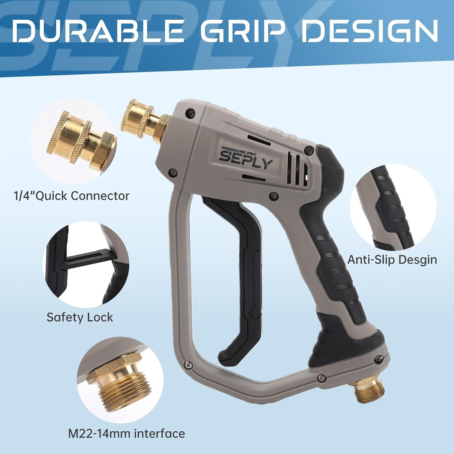 Pressure Washer Gun 5000 PSI Heavy Duty Short Gun with 5 Nozzle Tips M22-14mm
