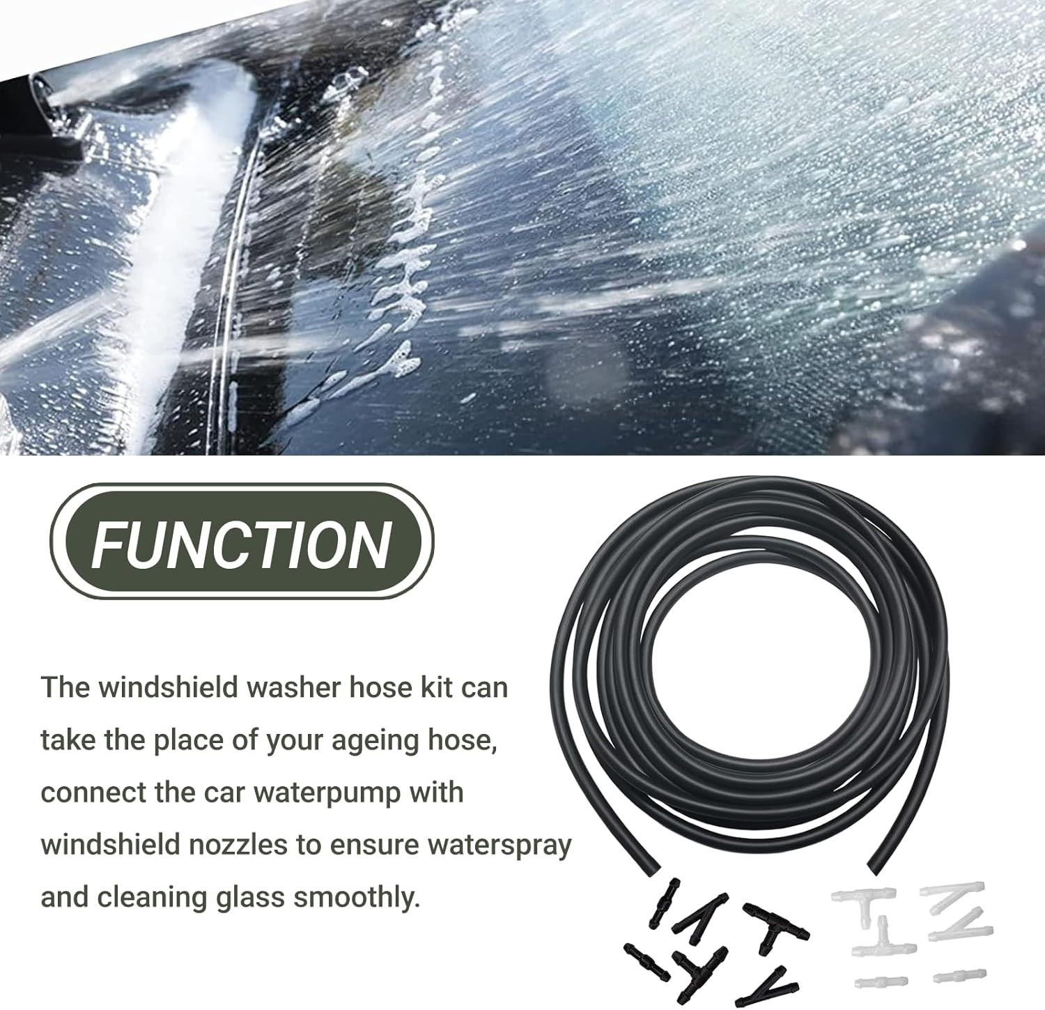 Windshield Washer Hose Kit 5M Fluid Tubing with Connectors Nozzles Set