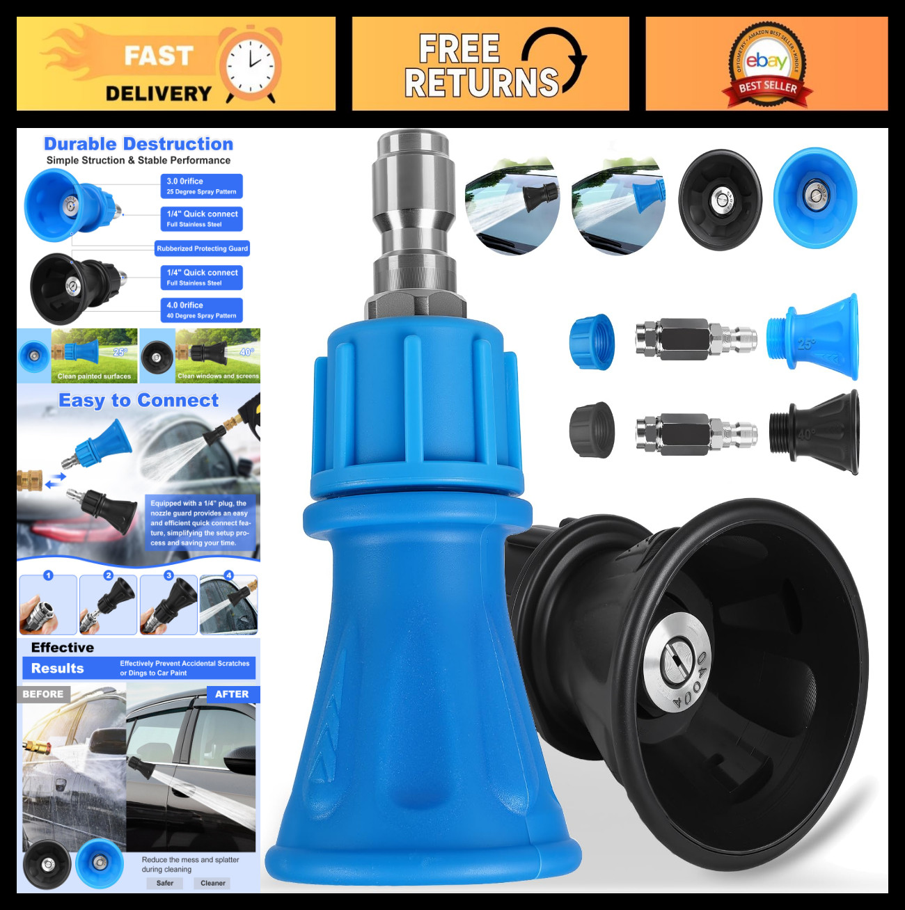 2 Pack Pressure Washer Nozzle Tips 25°/40° with Protector Holder, Quick Connect,