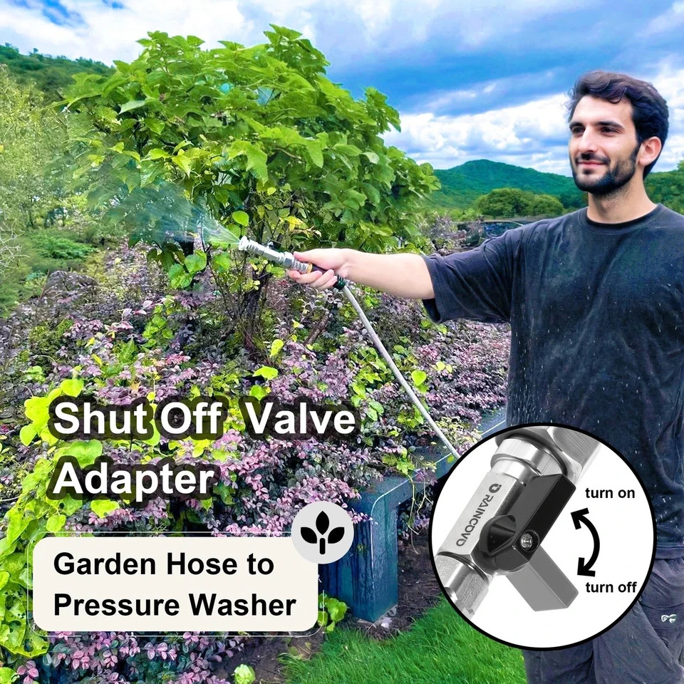Raincovo Garden Hose Shut Off Valve to Pressure Washer Adapter, 3/4″ GHT to 1/4s