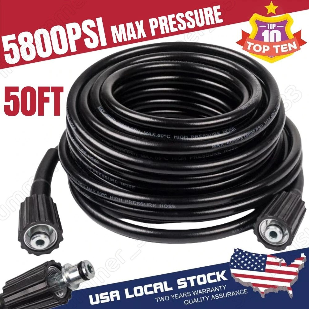 50FT High Pressure Washer Hose 5800 PSI M22 14mm Power Washer Extension Hose