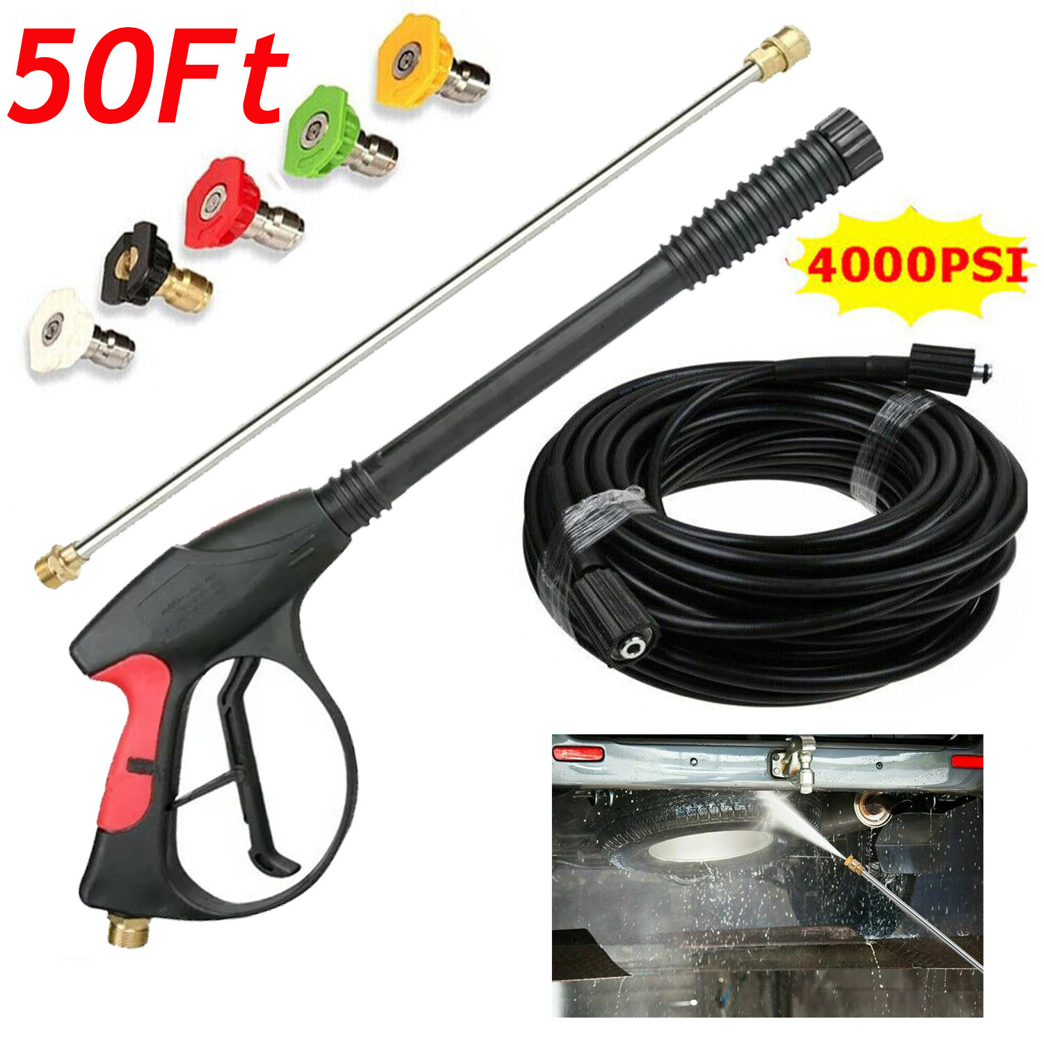 High Pressure 4000PSI Car Power Washer Gun Spray Wand Lance Nozzle and Hose Kit