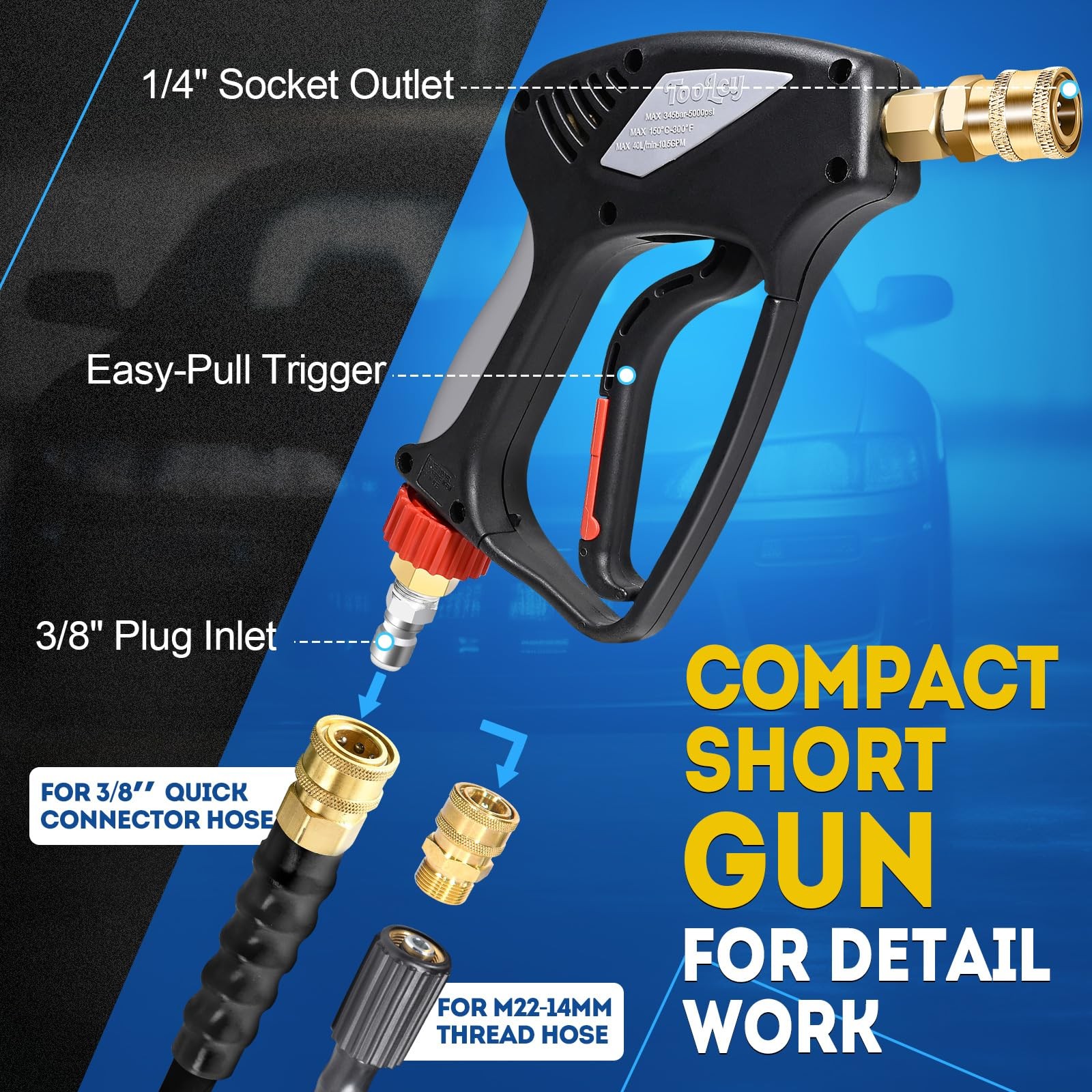Pressure Washer Short Gun Commercial 5000 PSI 10,5 GPM 3/8 Swivel NPT