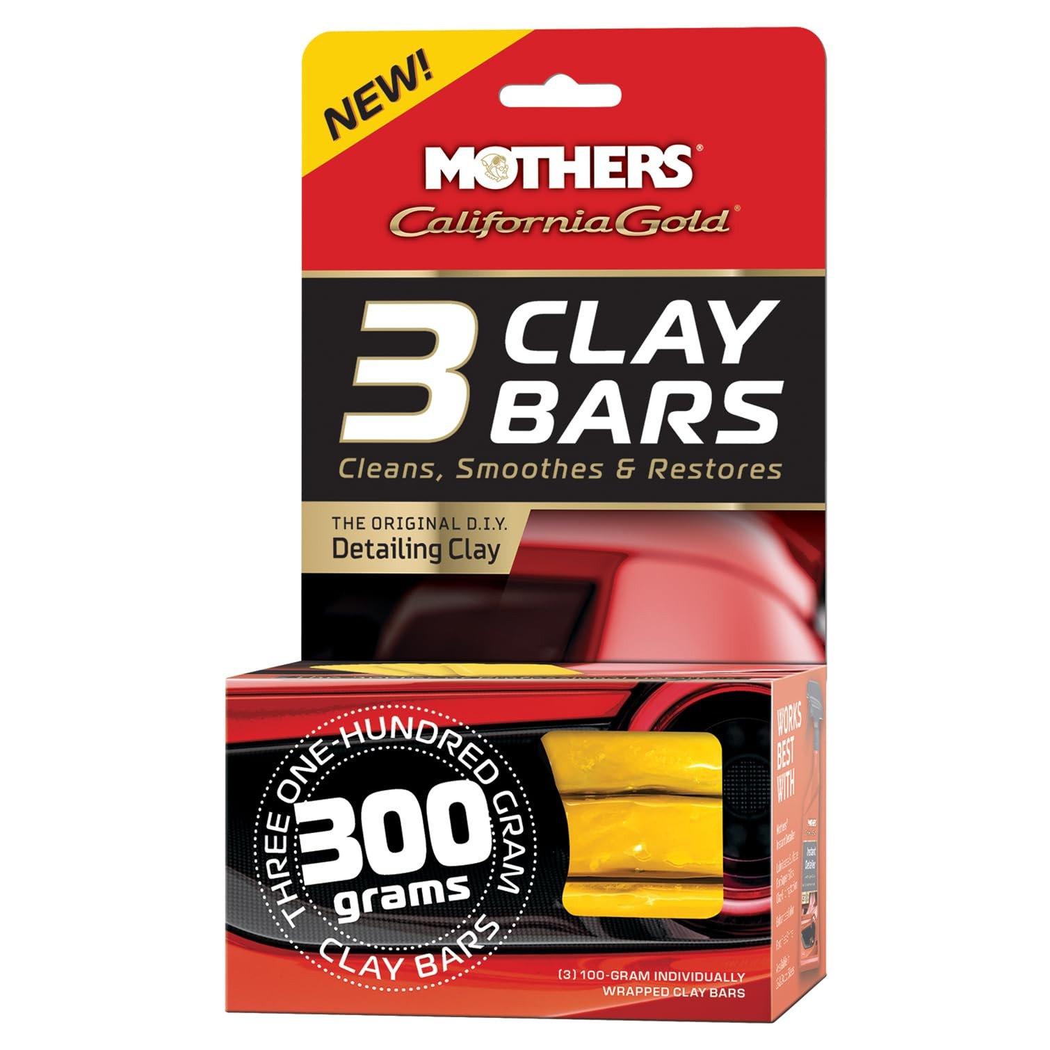 Mothers California Gold 3 Clay Bars, 3 100-gram — Removes Overspray, Brake…