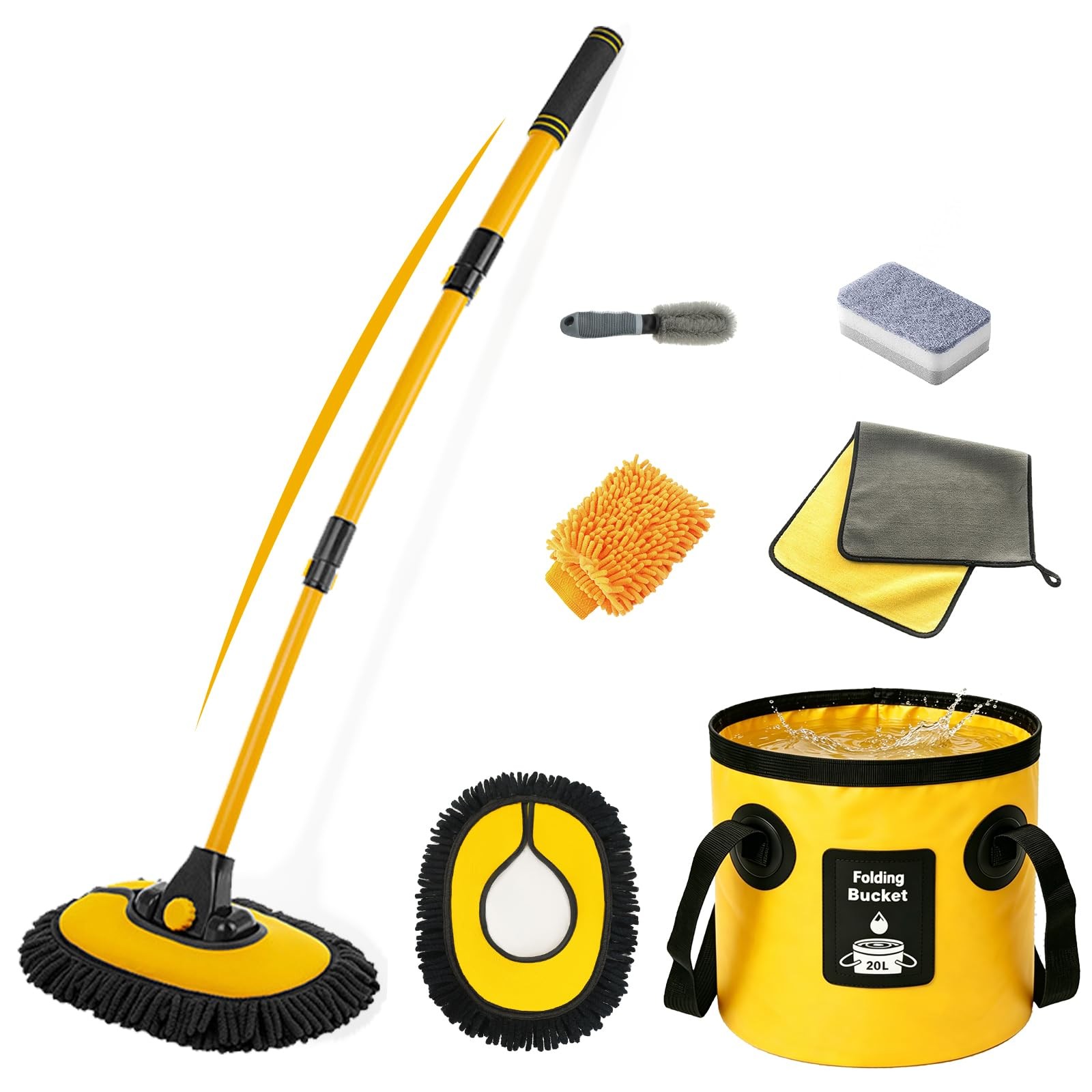 AutoShark 7-in-1 Car Wash Kit with 20L Folding Bucket & Brush – Car Wash Mop …