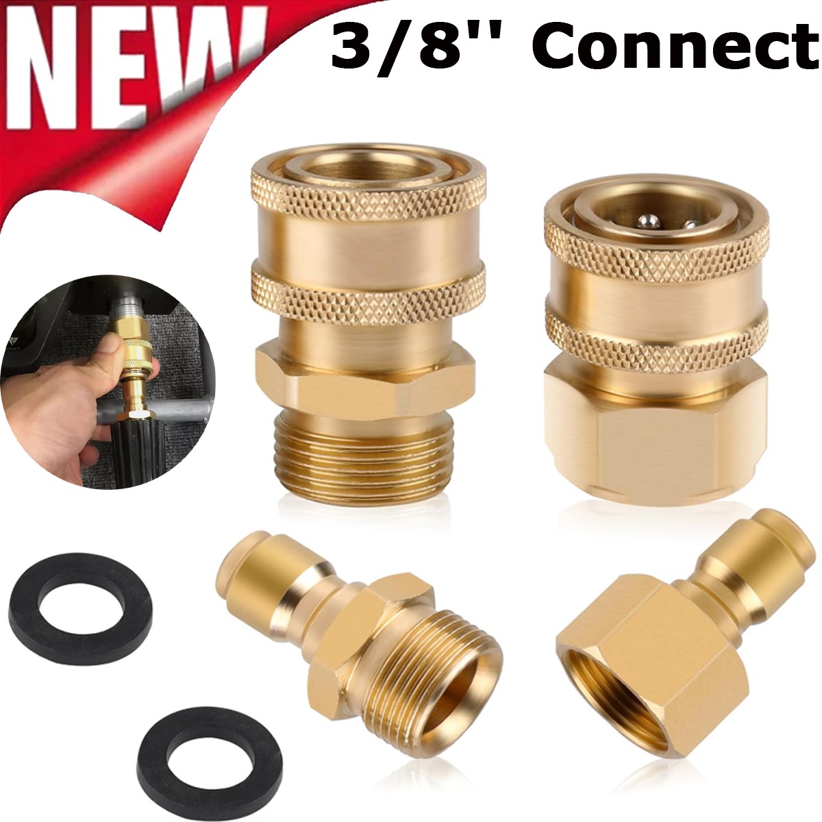 4PCS Pressure Washer Adapter Set Quick Disconnect Kit M22 Swivel 3/8” Connects