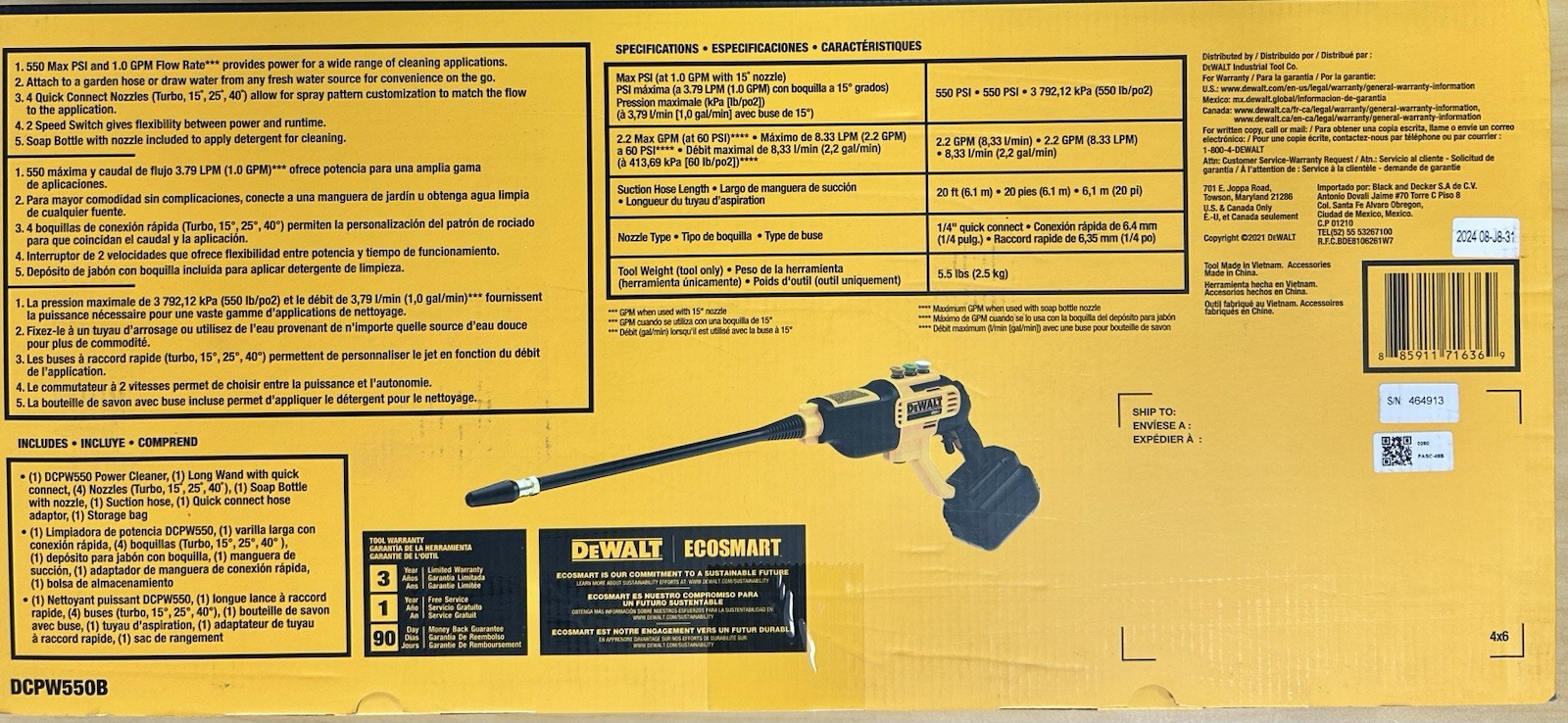 BRAND NEW DEWALT DCPW550B Power Cleaner Cordless Pressure Washer