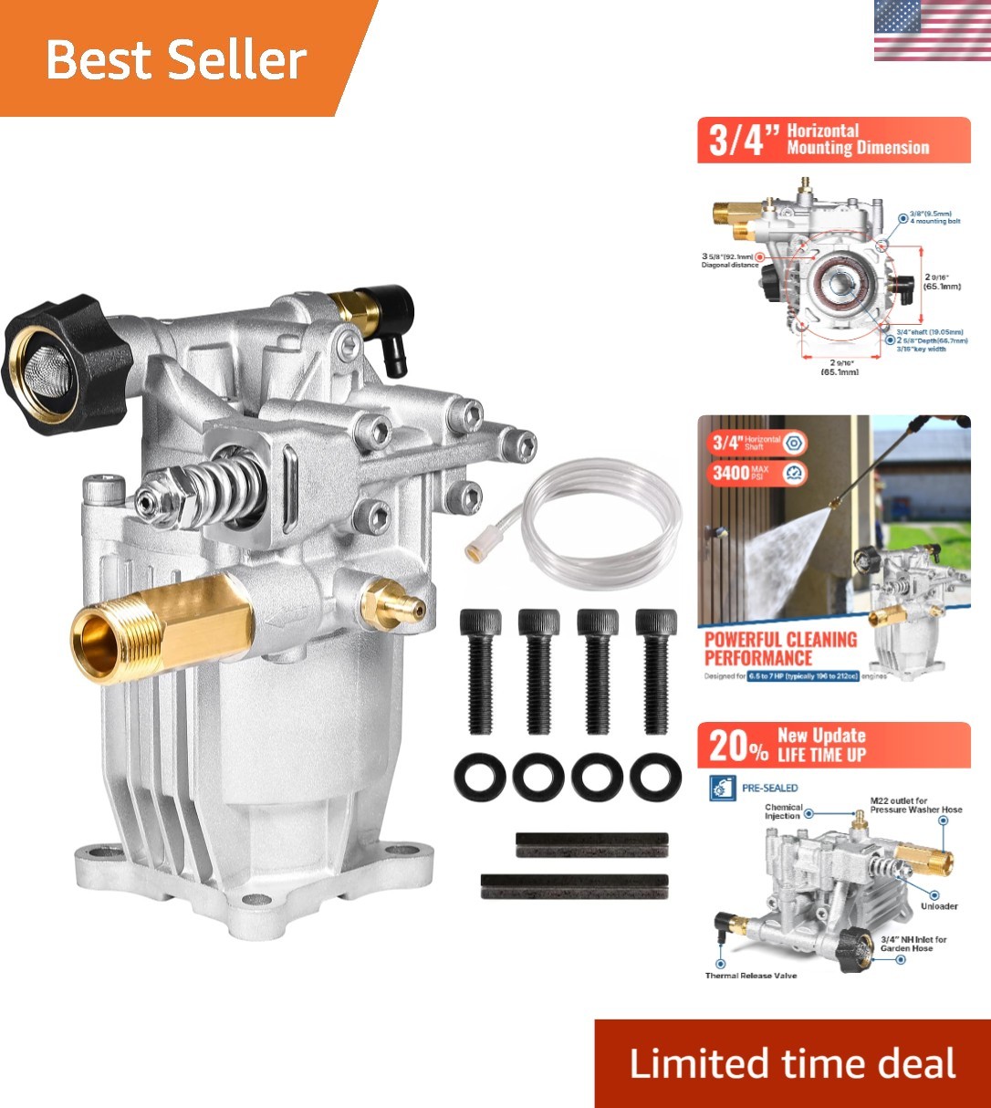 3400 PSI Replacement Pump for Pressure Washers – Fits Homelite, Troybilt & More