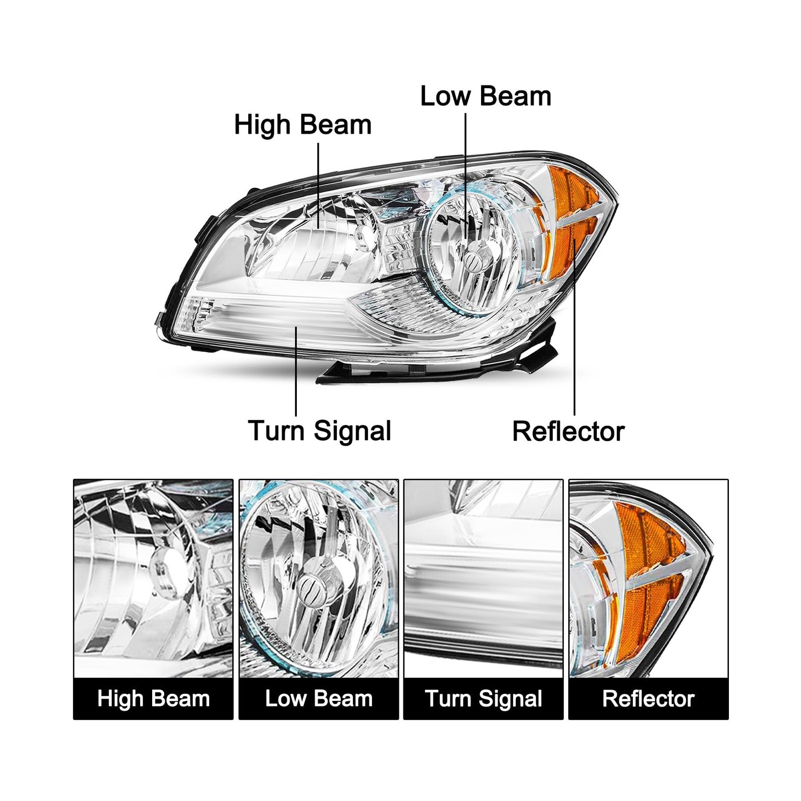 SOCKIR Headlight Assembly with Bulbs Compatible with 2008-2012 Chevy Malibu 4…