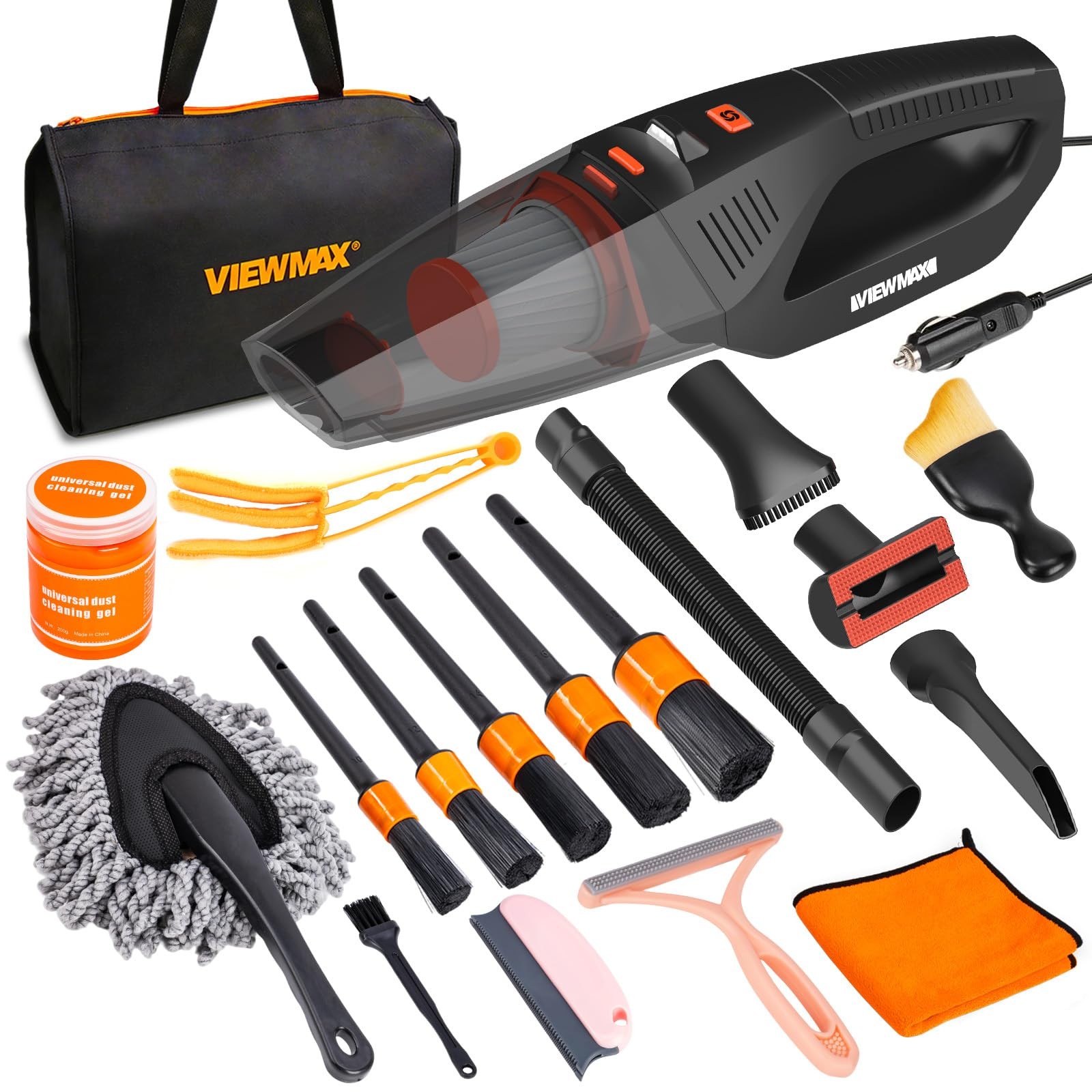 Car Cleaning Kit 19Pcs, Interior Detailing 19PCS with Corded Vacuum
