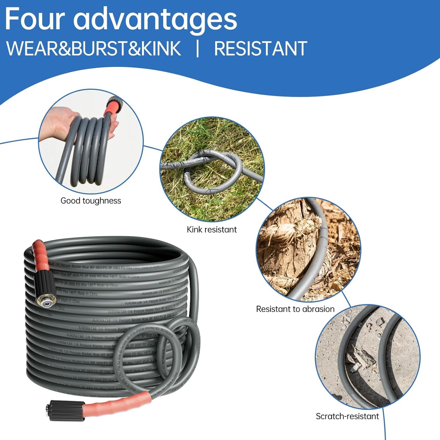 Versatile 50FT Kink Resistant Hose for Pressure Washers – 4000 PSI, Easy Storage