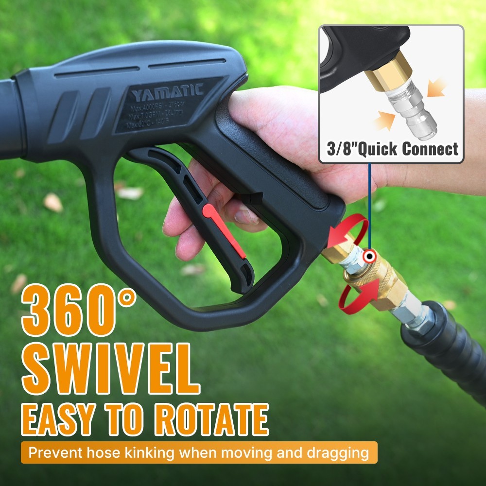 YAMATIC Pressure Washer Gun Wand with Swivel 3/8″ Plug & M22 Coupler, 5 Nozzles