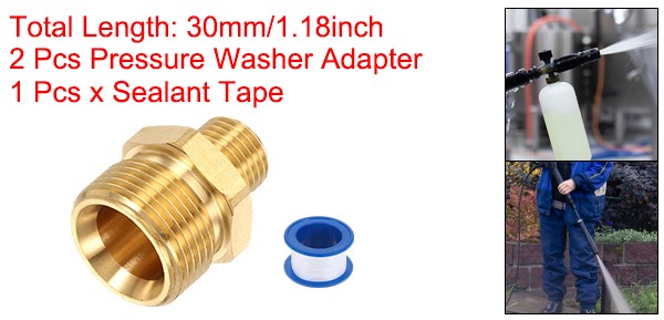 2 Pcs G1/4″ Male to M22 14mm Male Brass Pressure Washer Adapter with Tape