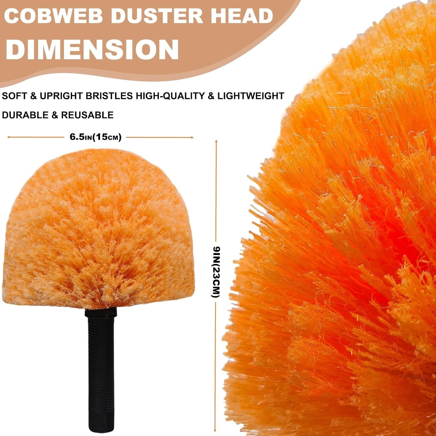 Tonmp Orange Twist-On Cobweb Duster Head Brush, Fits Standard 3/4 inch