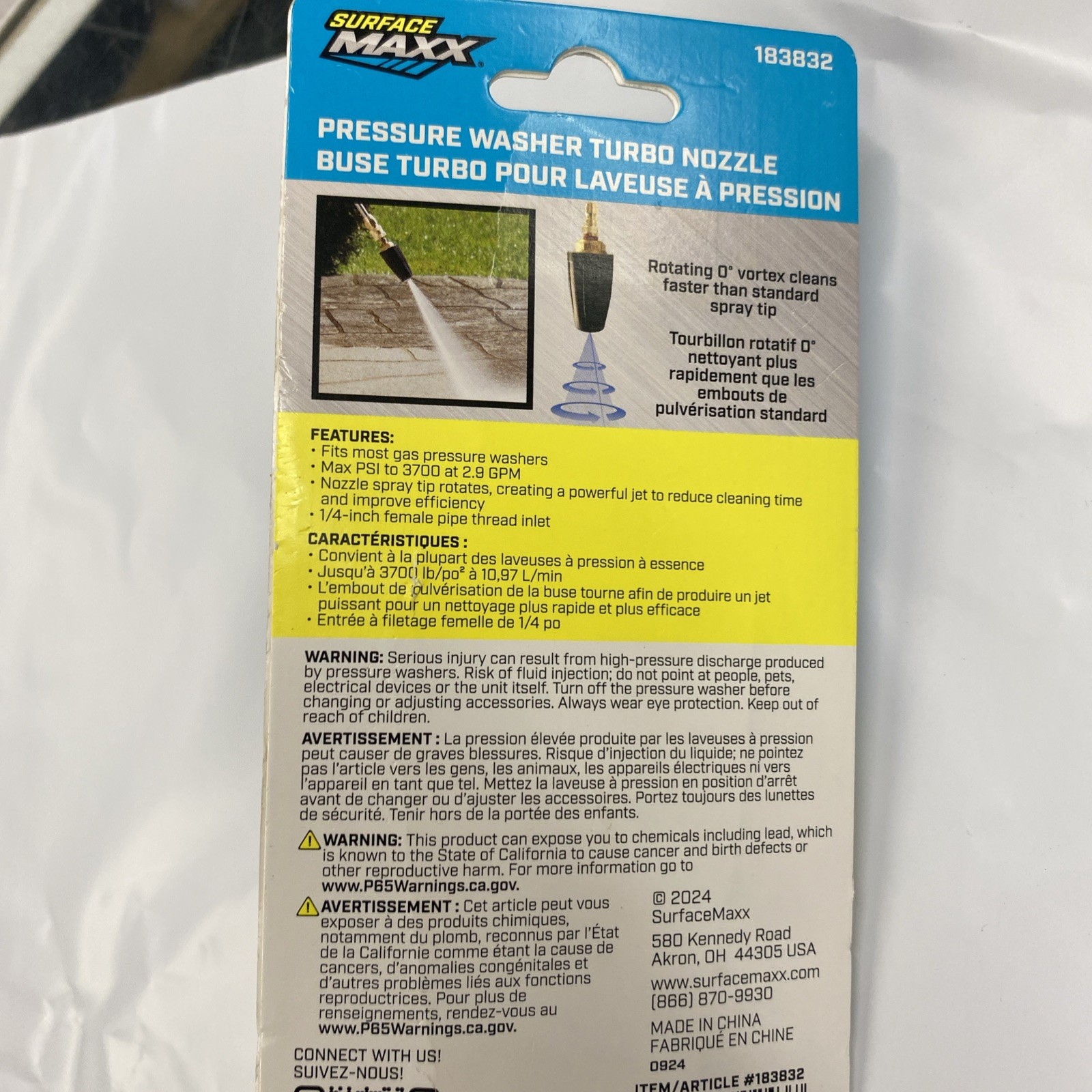 NEW Surface Maxx Turbo Nozzle 3600 PSI Pressure Washer Nozzle 0183832