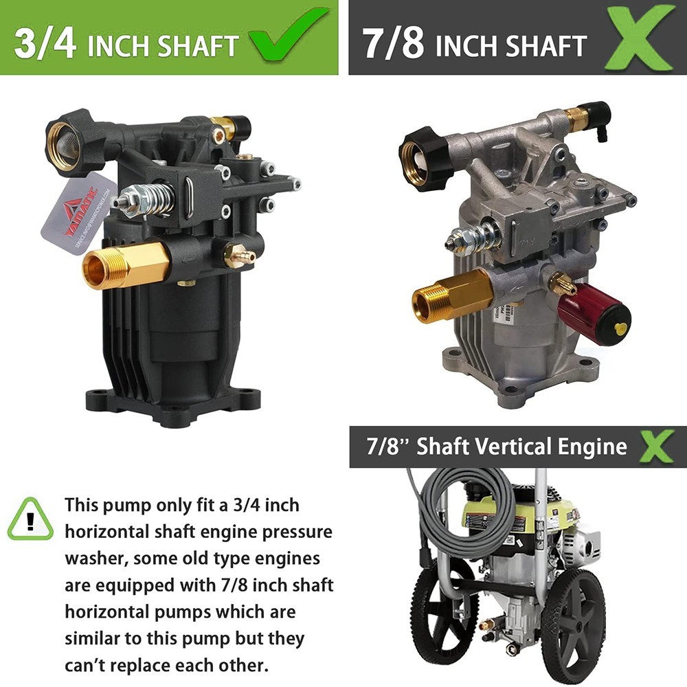 YAMATIC 3/4″ Shaft Horizontal Pressure Washer Pump 3400PSI 2.5 GPM Nozzles Free