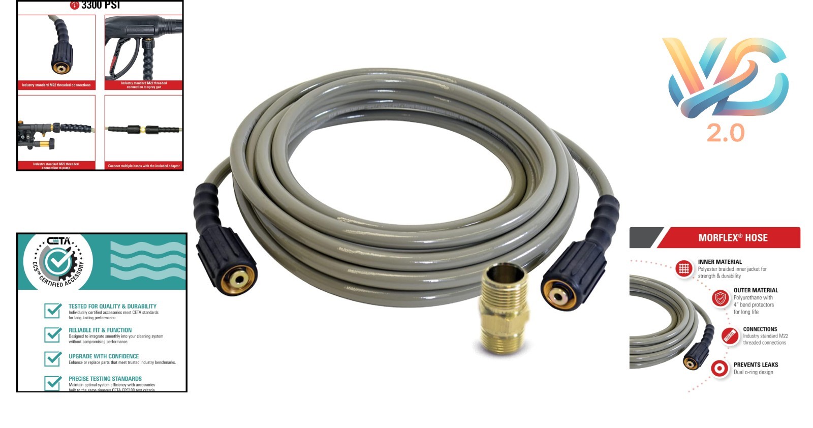 MorFlex 25ft Pressure Washer Hose 3300 PSI M22 Cold Water Kink Resistant