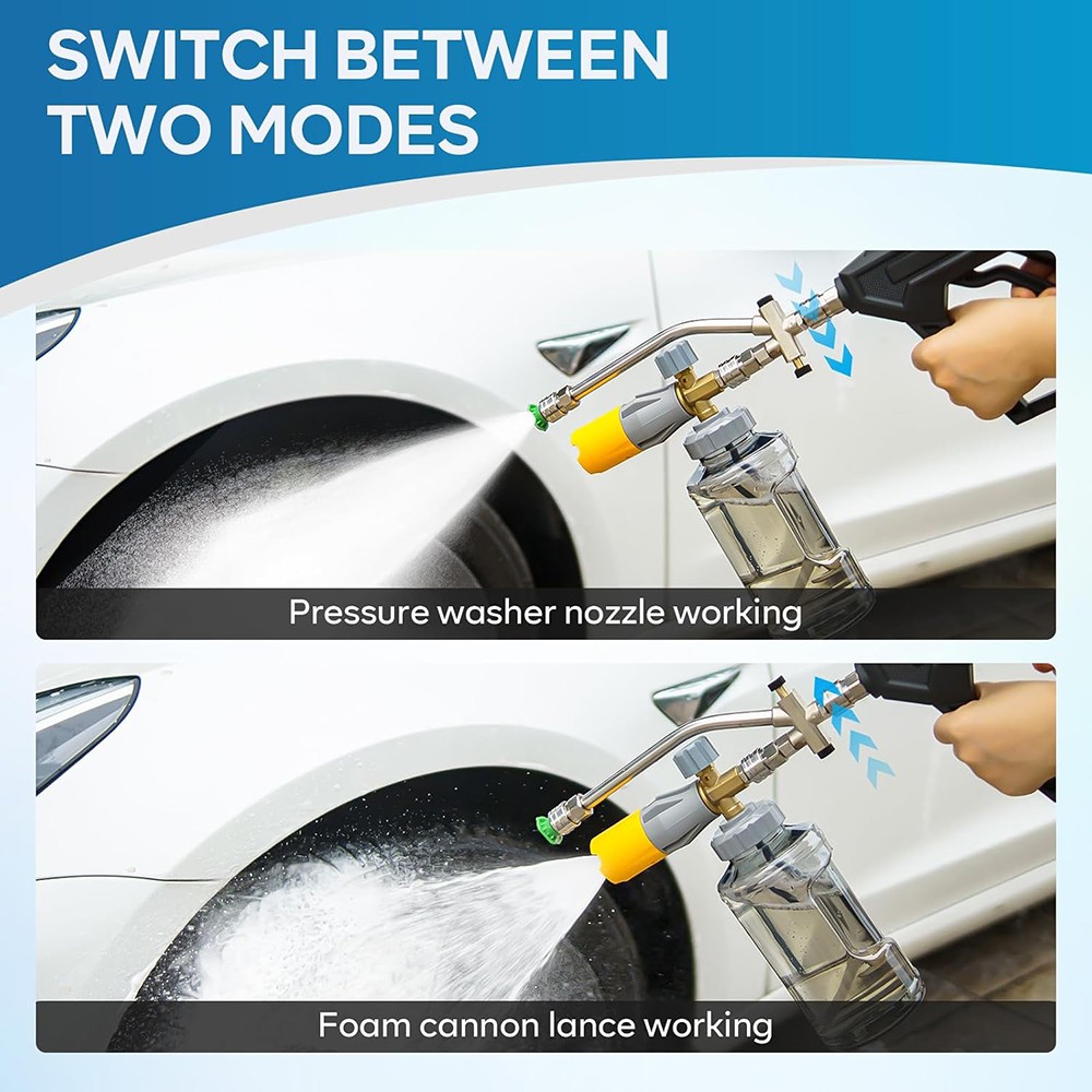 Foam Cannon Dual Connector Pressure Washer Foam Blaster 1/4″” Lance Nozzle NEW