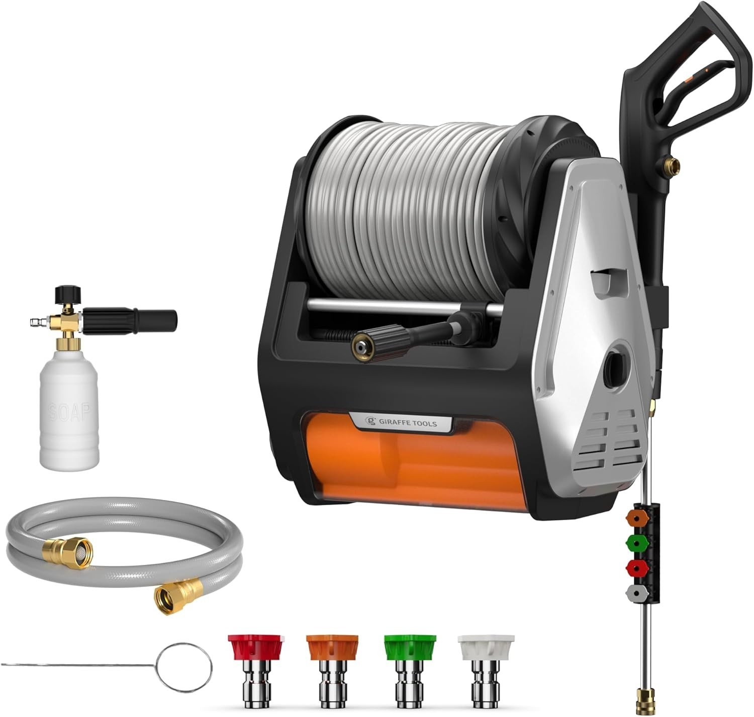 Giraffe Tools Max 3700PSI Electric Power Pressure Washer 100FT Hose Wall Mounted