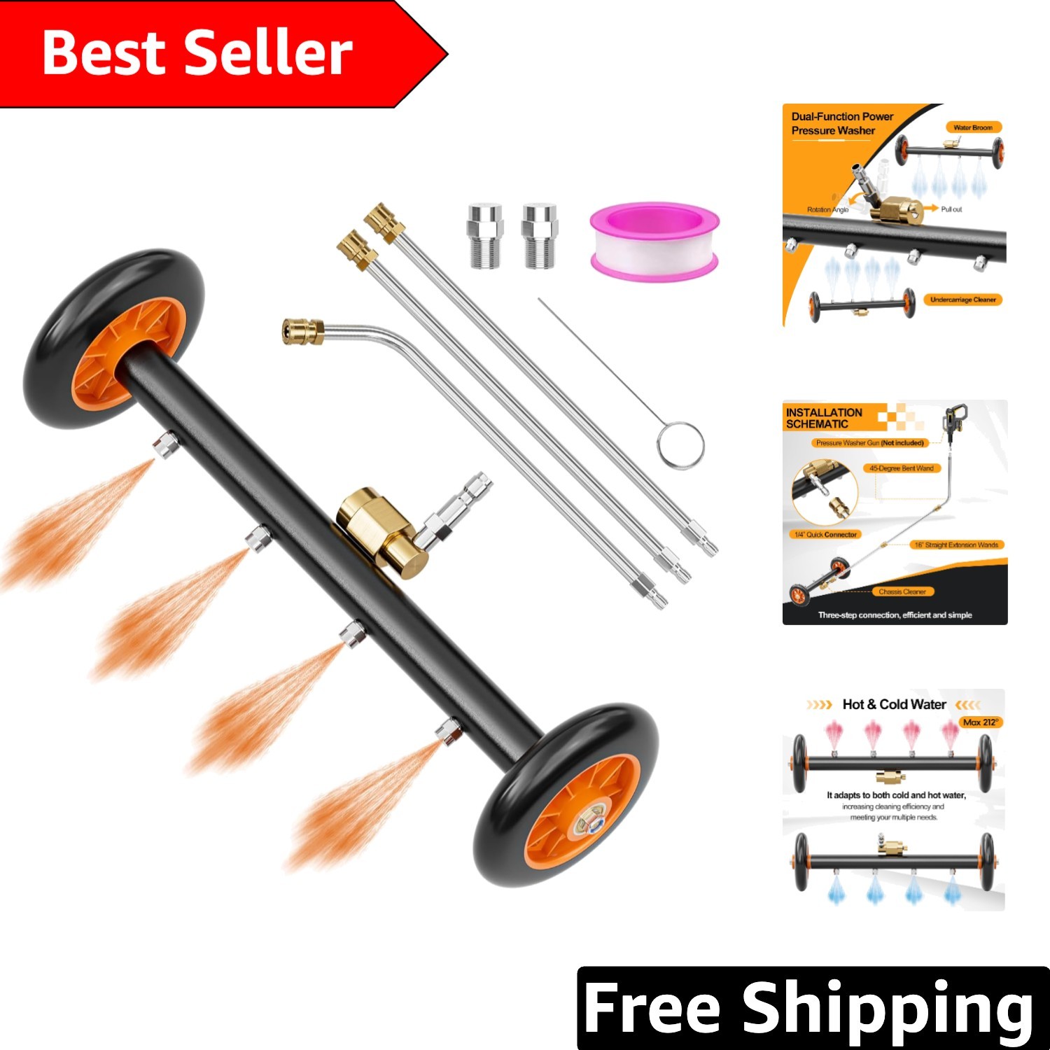 16 Inch Adjustable Pressure Washer Water Broom – Dual-Function Undercarriage …