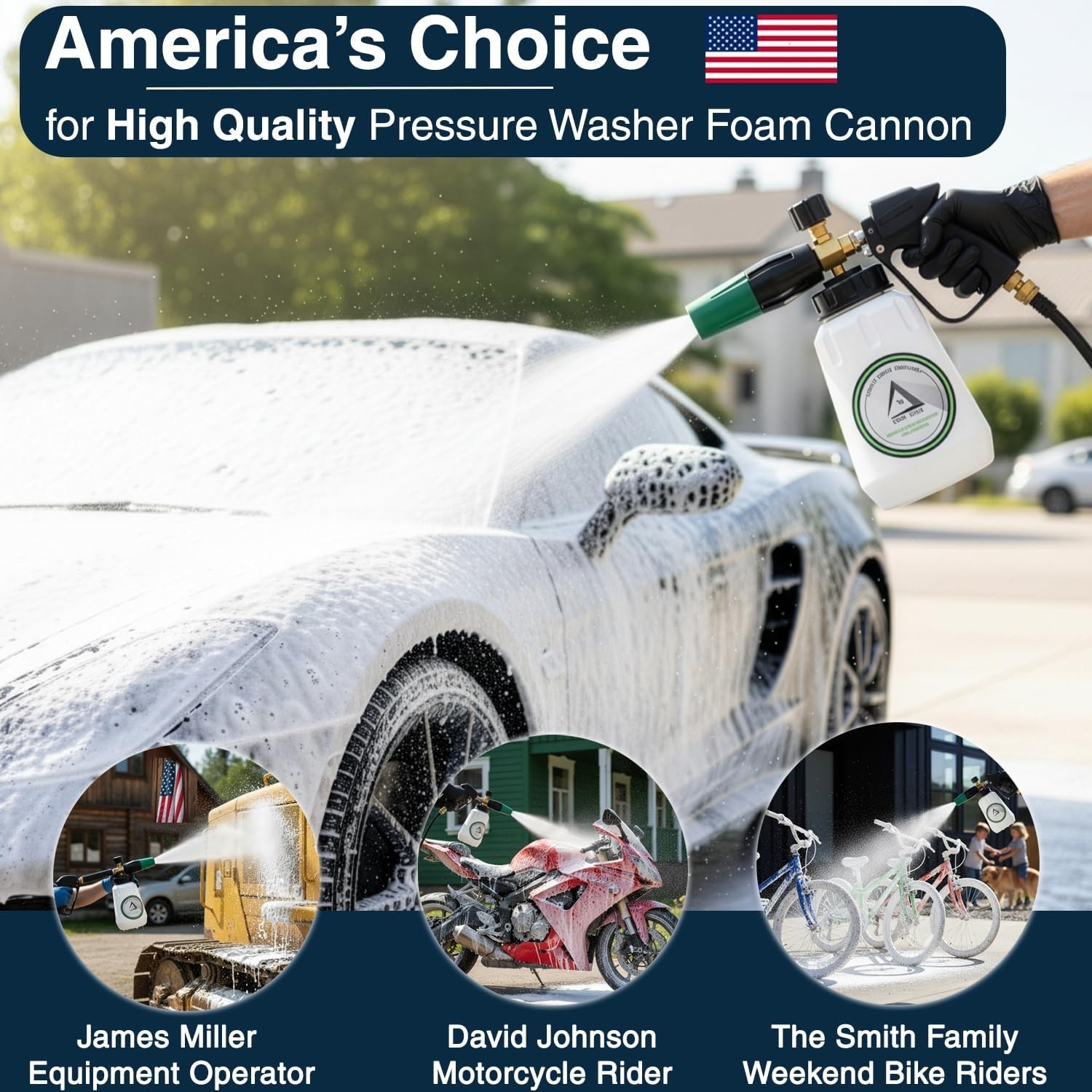 Pro Grade Foam Cannon for Pressure Washer 1L 1.1mm Orifice 4000 PSI Green