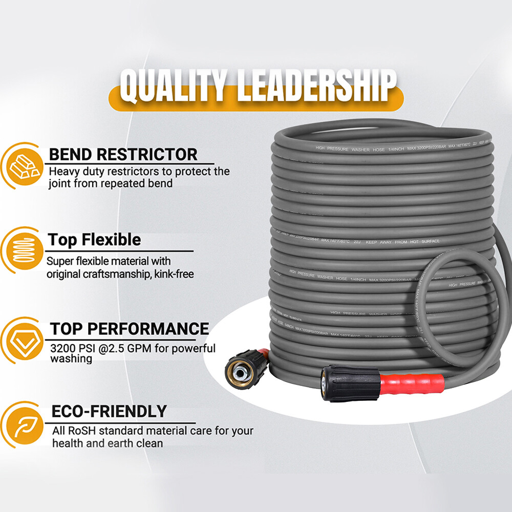 YAMATIC Flexible Pressure Washer Hose 1/4″ Kink Resistant Hose M22-14mm 3200 PSI
